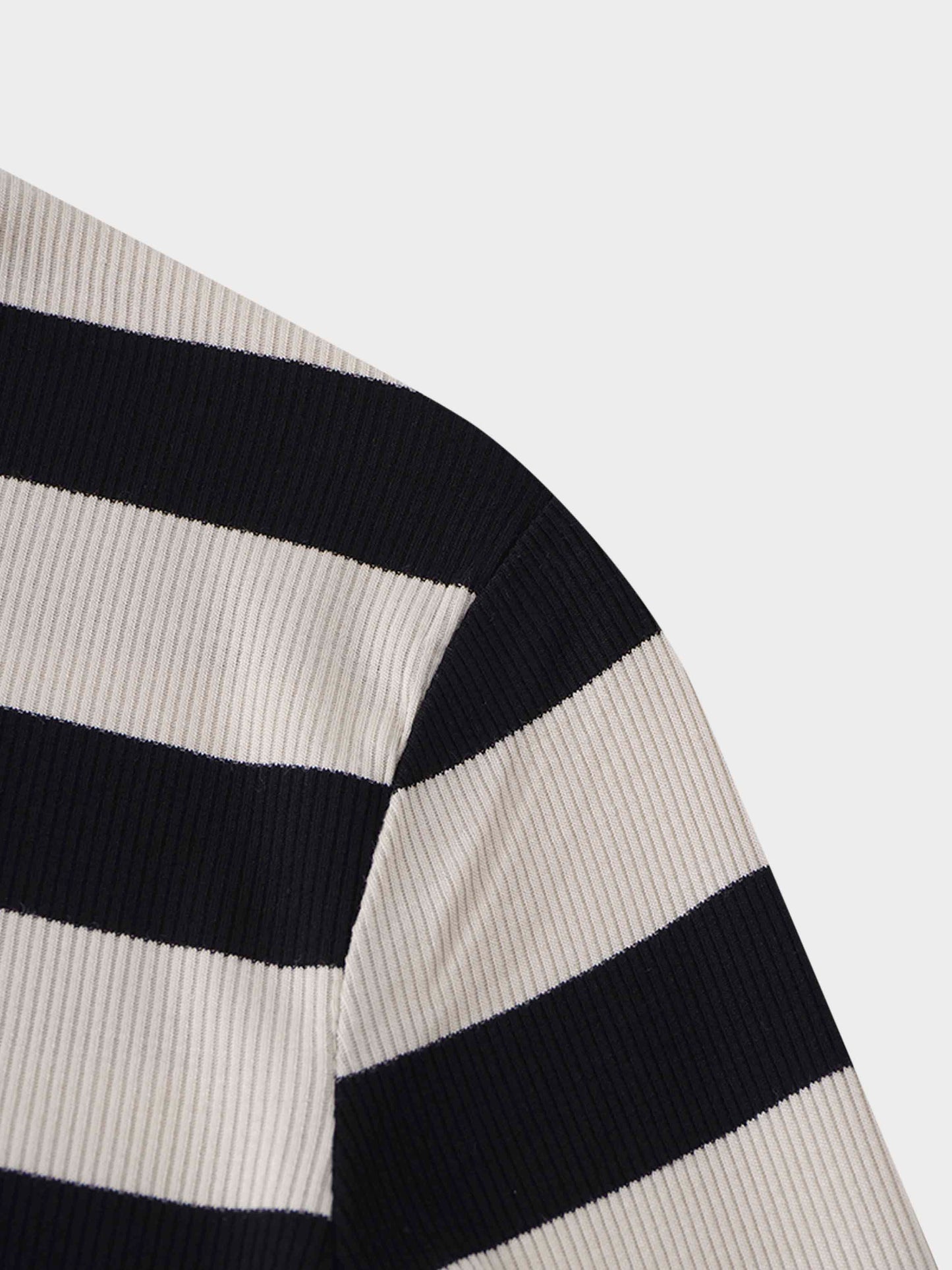 Ribbed Striped High V Tee Long Sleeve-Tan/Black-4