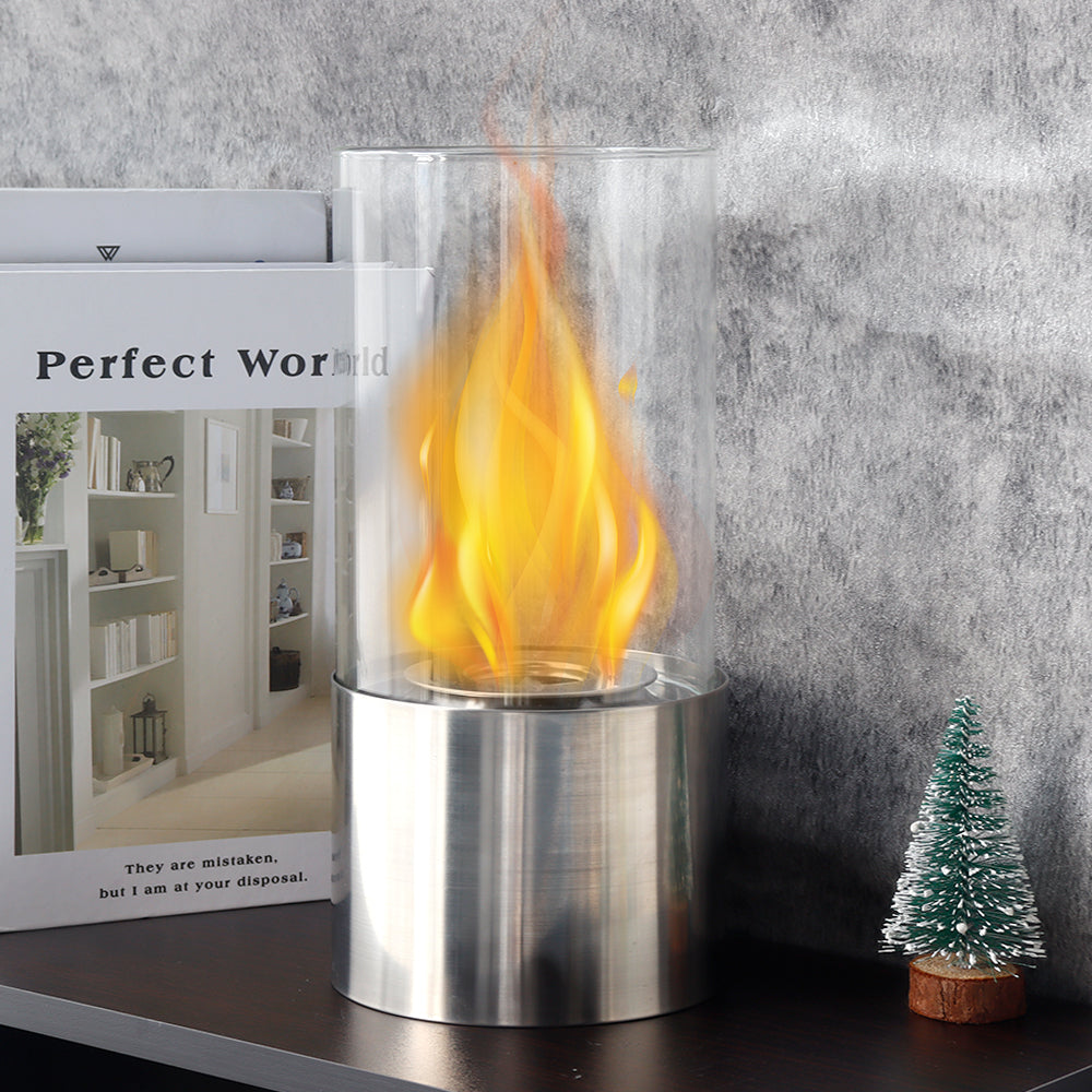 JHY DESIGN Portable Tabletop Firepit – Cylindrical Glass, 25cm H, Bio Ethanol Ventless, Indoor/Outdoor-5