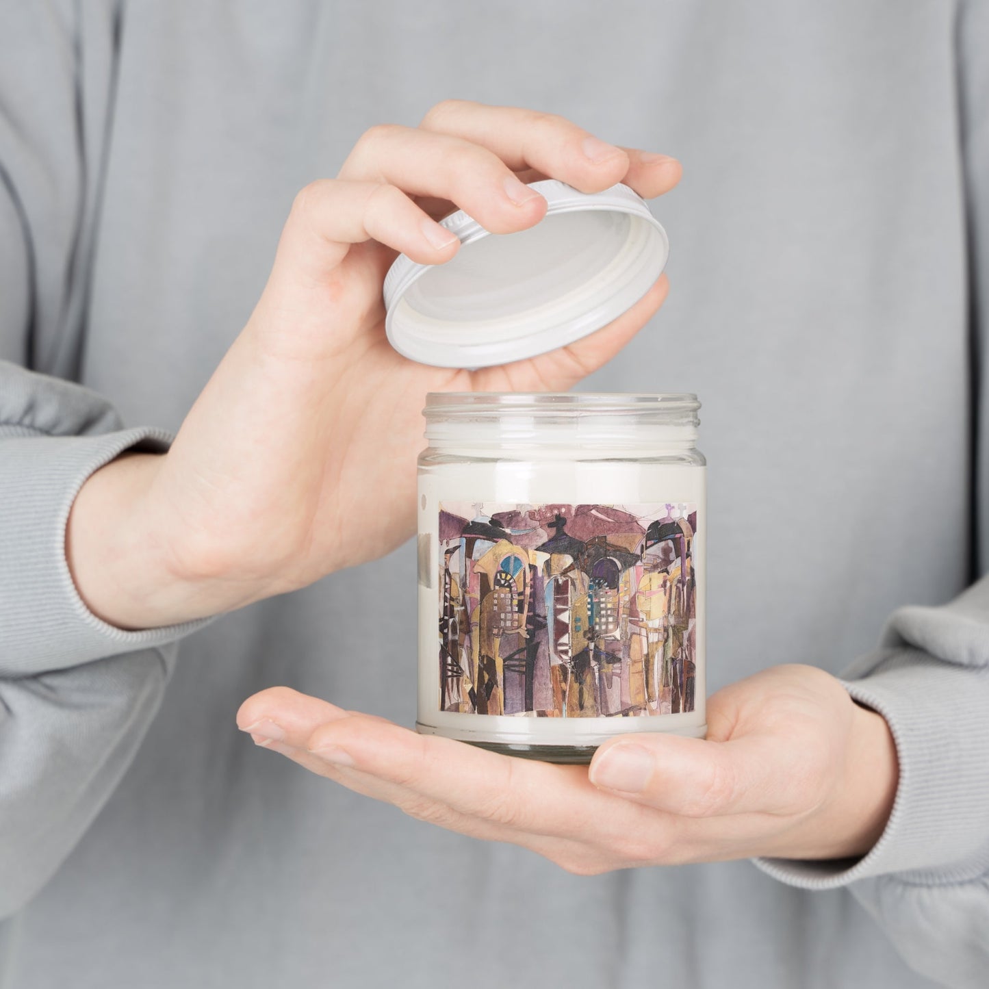 9oz Eco-FriendlyScented or Unscented Soy Wax Candle Jar with 'San Francisco De Asis' Southwestern Artwork by American Artist Barbara Cleary-4