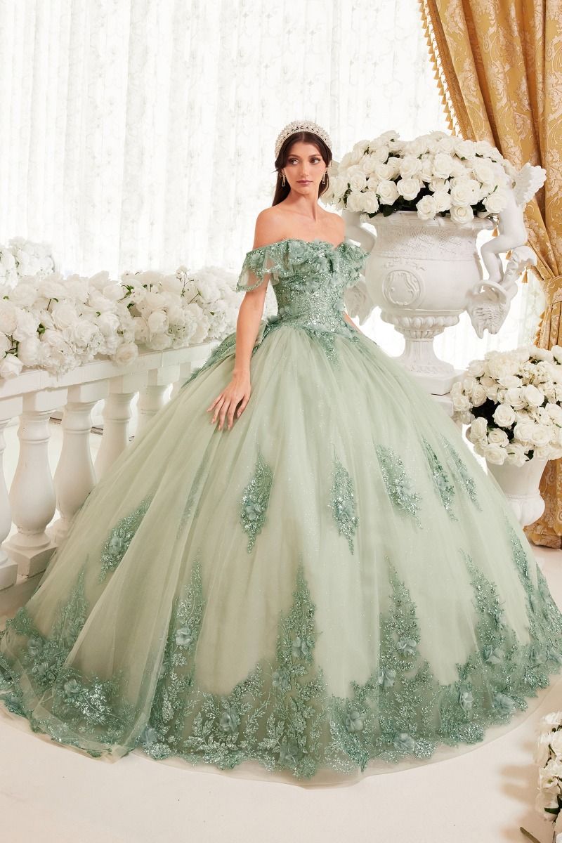 Floral Off The Shoulder Quince Ball Gown-9