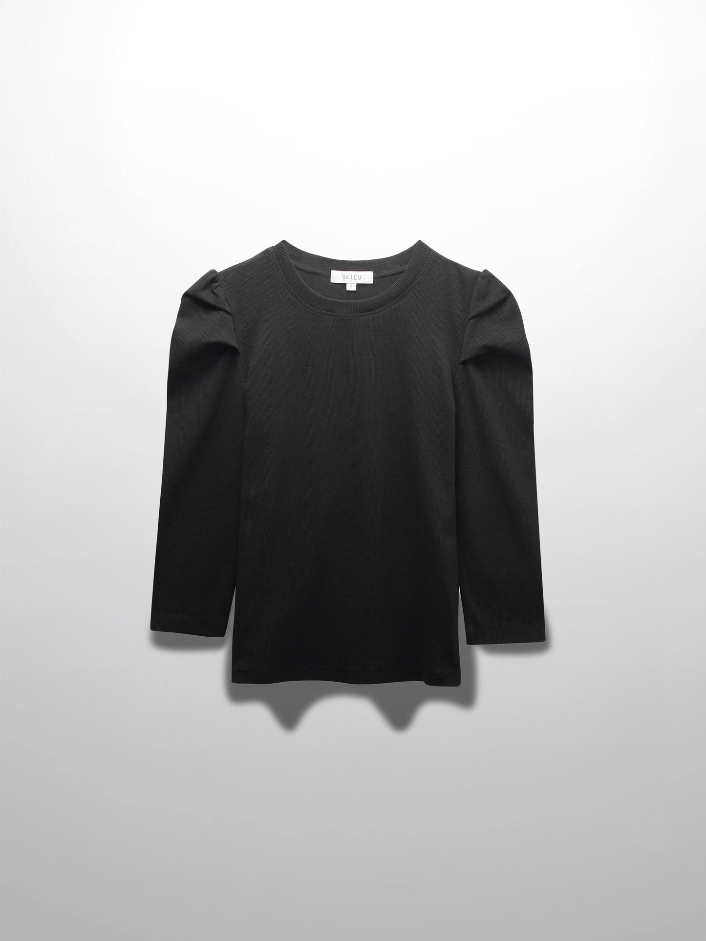 Ribbed Crew Neck Puff Sleeve Top-Black-1