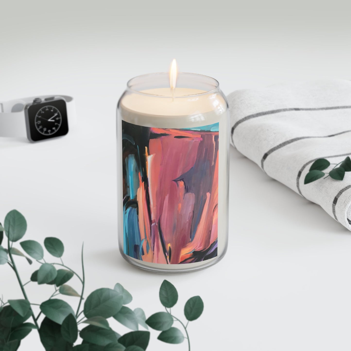13.75oz Eco-Friendly Scented or Unscented Soy Wax Candle Jar with 'Colorscape' Abstract Artwork by American Artist Barbara Cleary-3