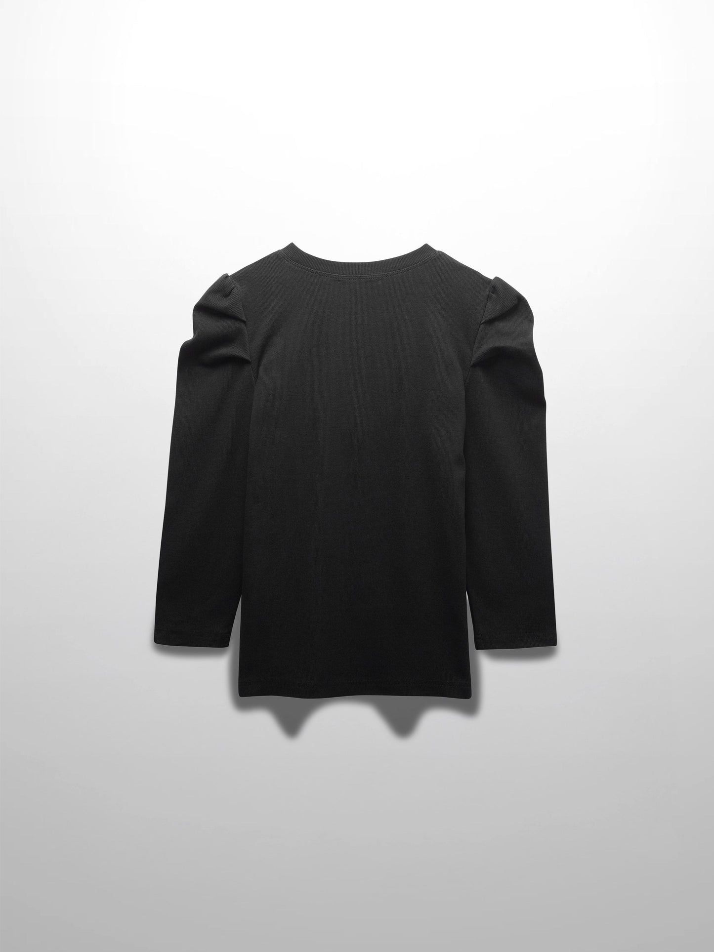Ribbed Crew Neck Puff Sleeve Top-Black-2