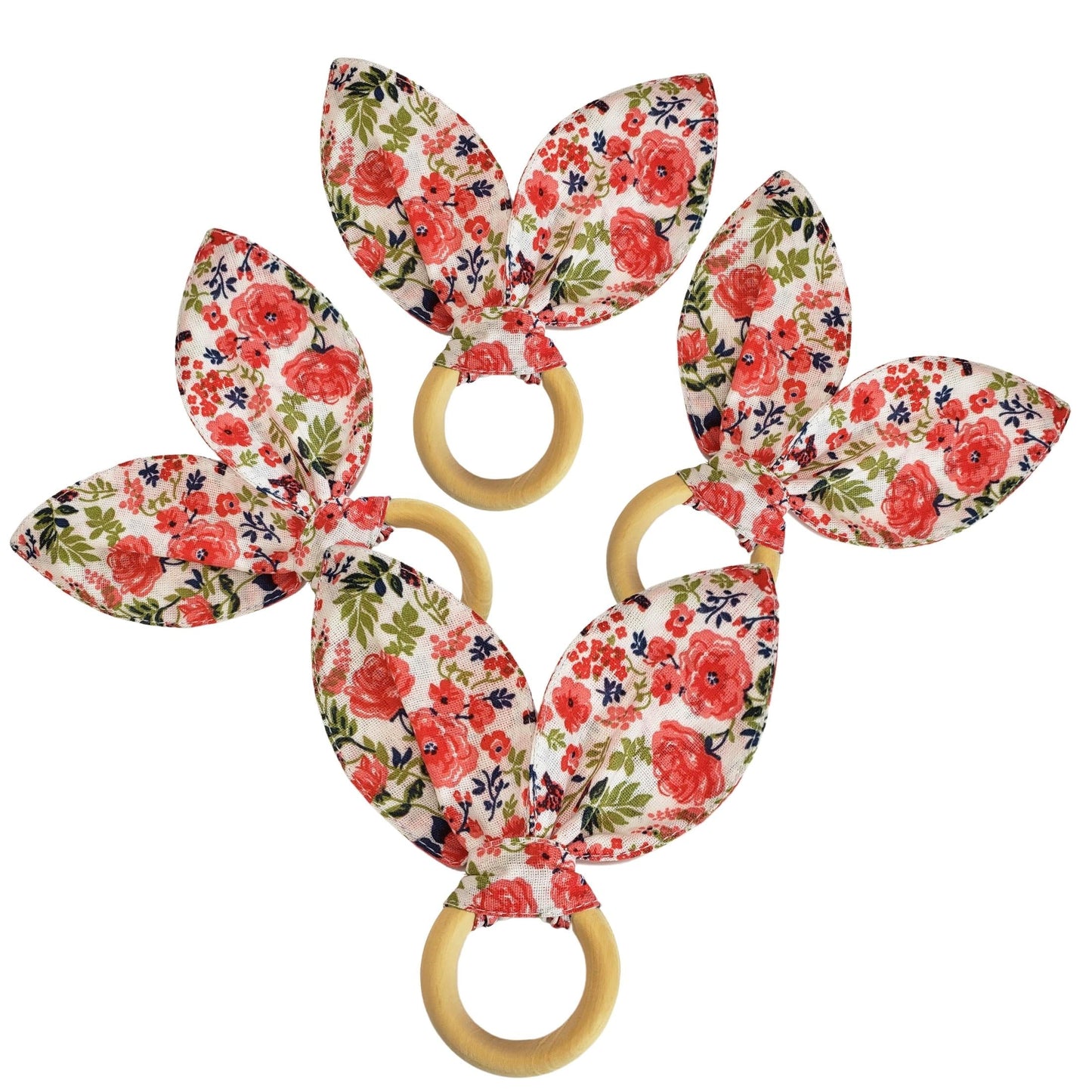 Maison Charlo | Easter Set of 4 Floral Red Rose Lilac Bunny Ears Napkin Rings | Dining Table Decor-1