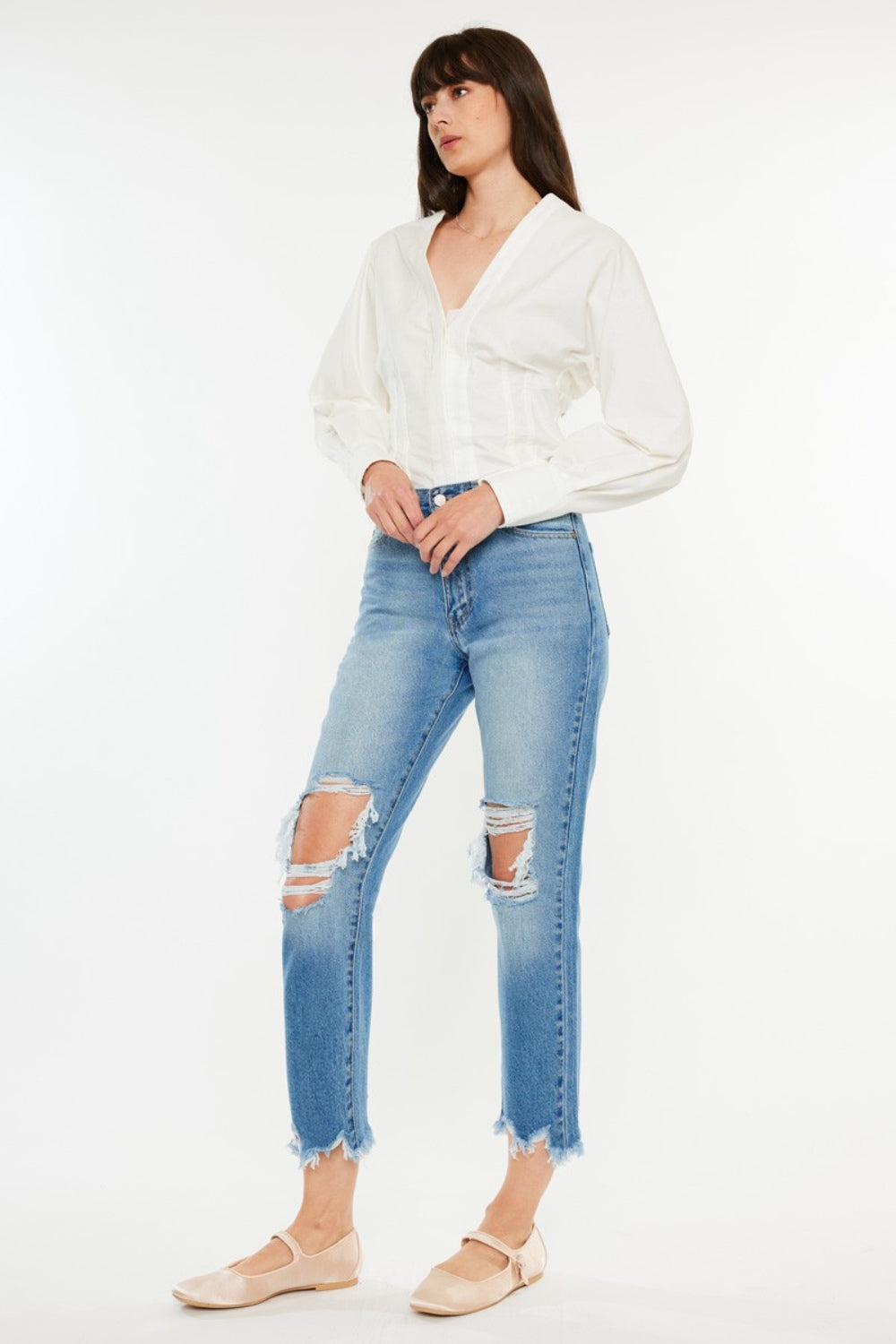 Kancan Distressed Frayed Hem Cropped Jeans-2