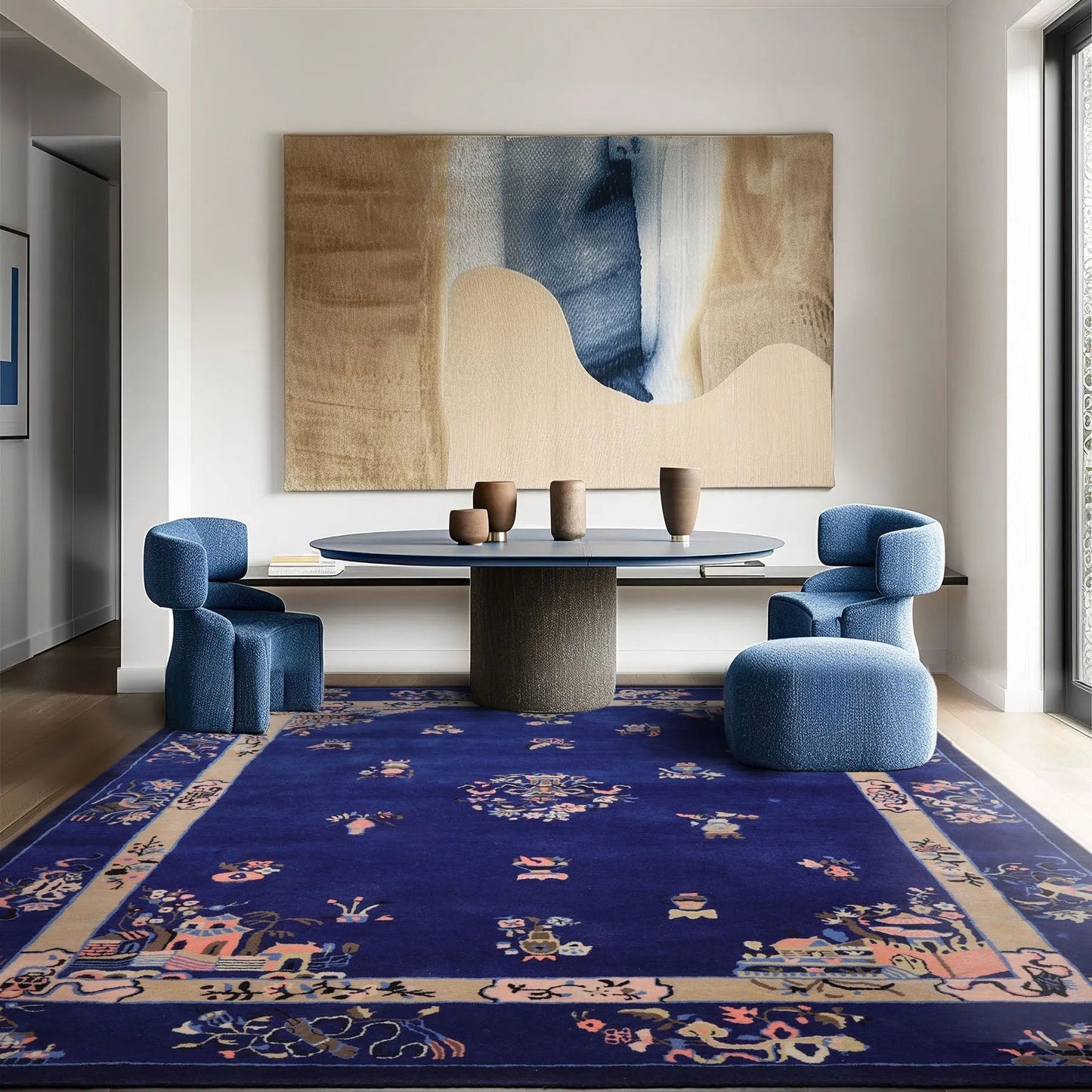 LoomBloom Multi Sizes Royal Blue Hand Tufted Pictorial Chinese Art Deco New Zealand Wool Oriental Area Rug-1