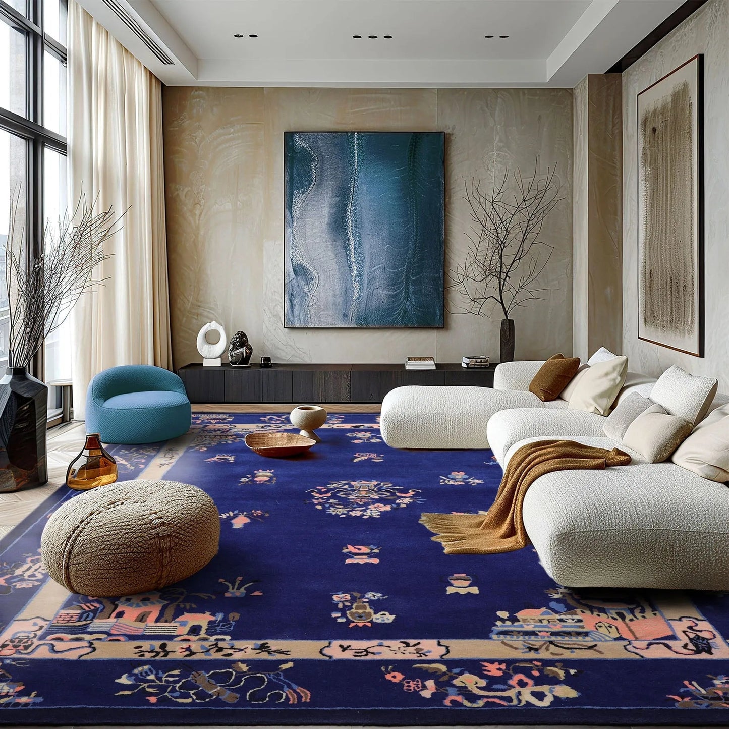 LoomBloom Multi Sizes Royal Blue Hand Tufted Pictorial Chinese Art Deco New Zealand Wool Oriental Area Rug-2