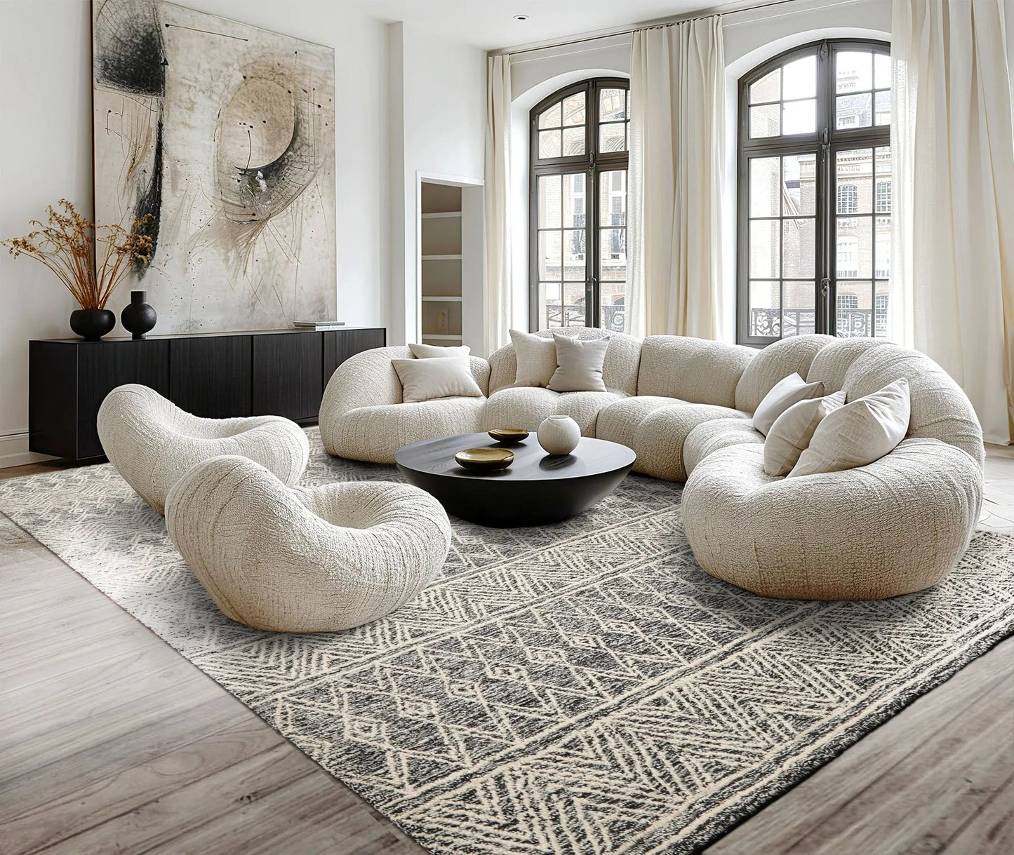 LoomBloom Multi Size Black Hand Tufted Transitional Geometric Wool Oriental Area Rug-2
