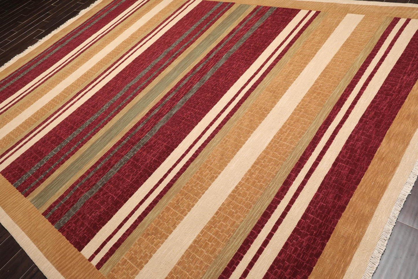 8'10" x 11'10" Hand Knotted 100% Wool Modern Area Rug Burgundy-2
