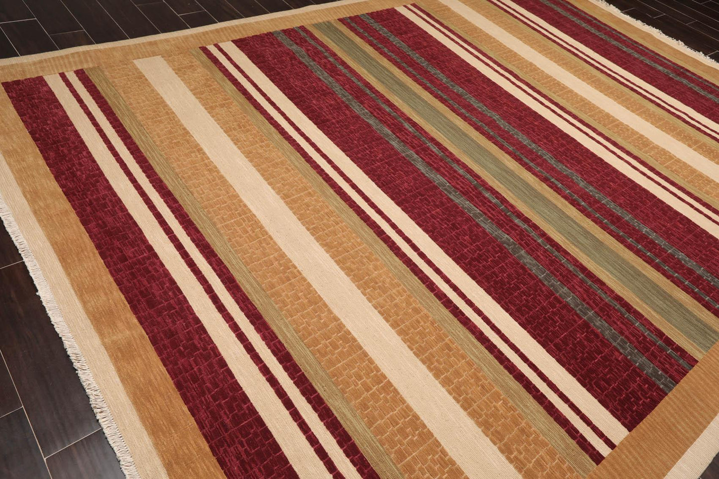 8'10" x 11'10" Hand Knotted 100% Wool Modern Area Rug Burgundy-3