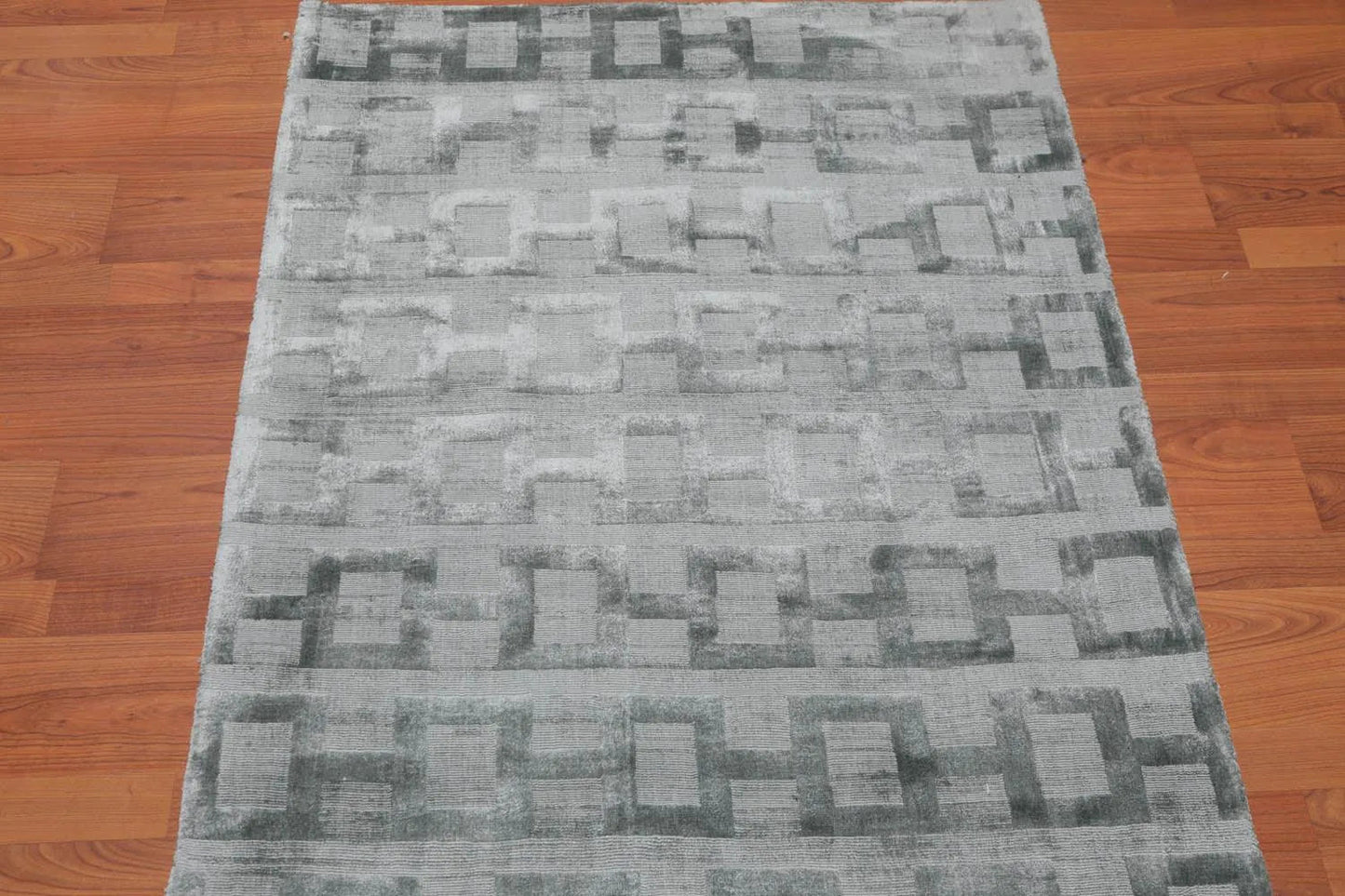 3' x 5' Handmade 100% Bamboo Silk Loop & cut Pile Geometric Area rug Aqua-2