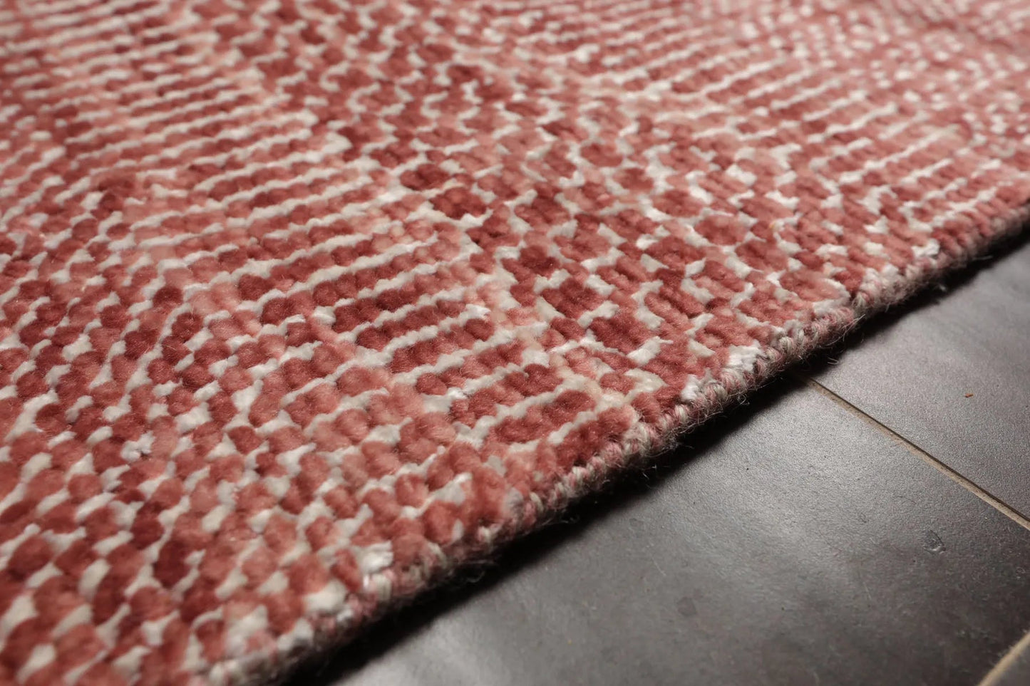 LoomBloom Multi Sizes Raspberry Hand Knotted Contemporary Tibetan Geometric Wool & Bamboo Silk Oriental Area Rug-2