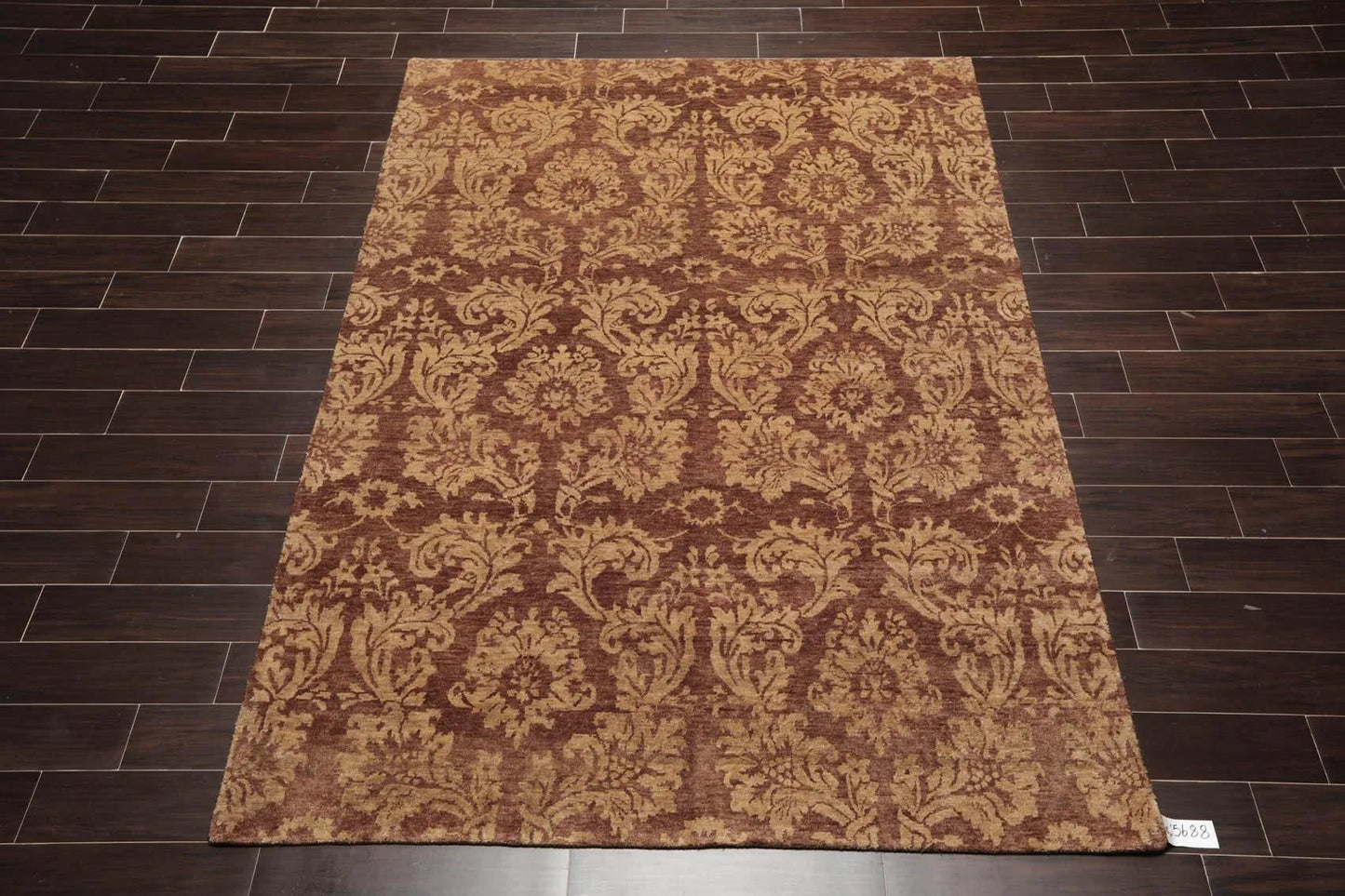 6' x 8'8'' Hand Knotted New Zealand Wool Damask Antique Finish Area Rug Brown-1