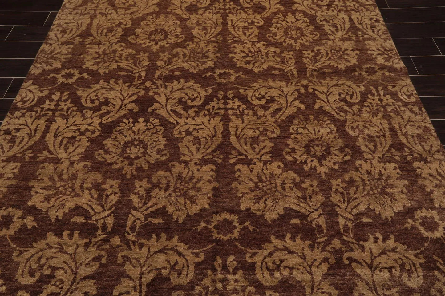 6' x 8'8'' Hand Knotted New Zealand Wool Damask Antique Finish Area Rug Brown-4