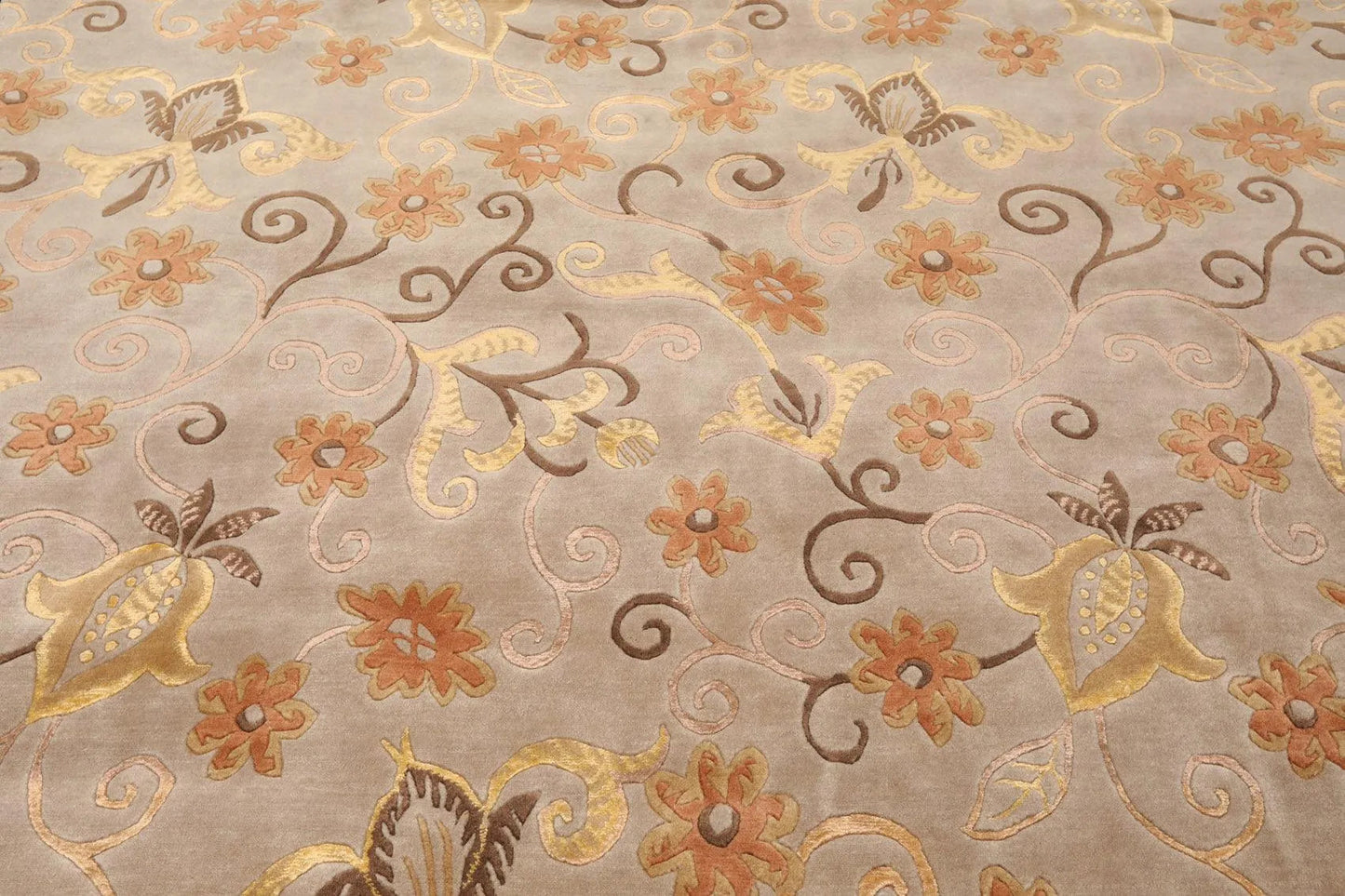 8'x9'7'' Hand Knotted Tibetan Wool & Silk Designer Boho Oriental Area Rug Beige-4