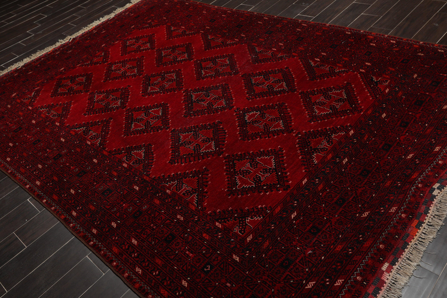 7' x 10'6" Hand Knotted Afghanistan Tribal Wool 200 KPSI Veg Dyes Area Rug Red-2
