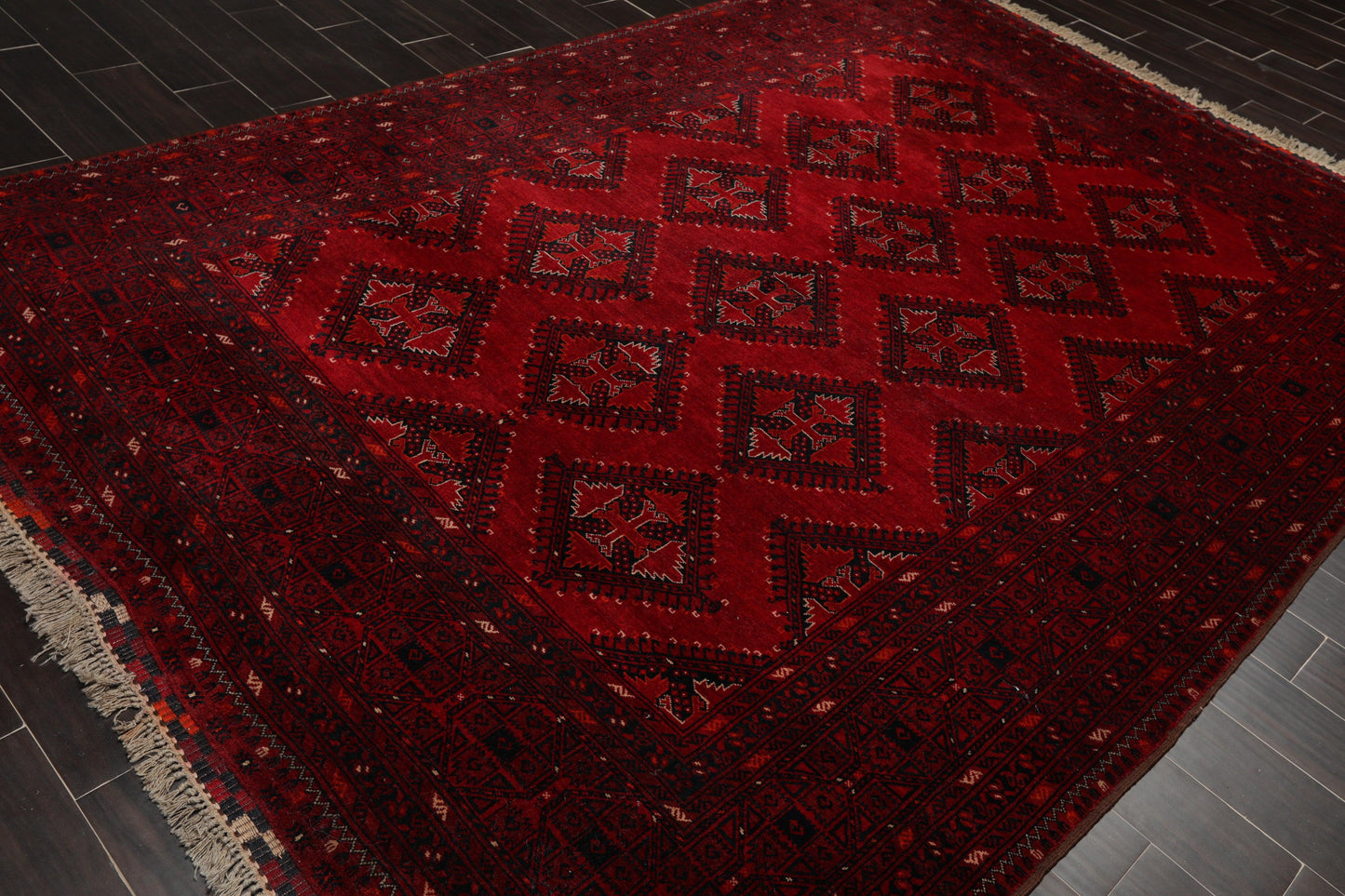 7' x 10'6" Hand Knotted Afghanistan Tribal Wool 200 KPSI Veg Dyes Area Rug Red-3