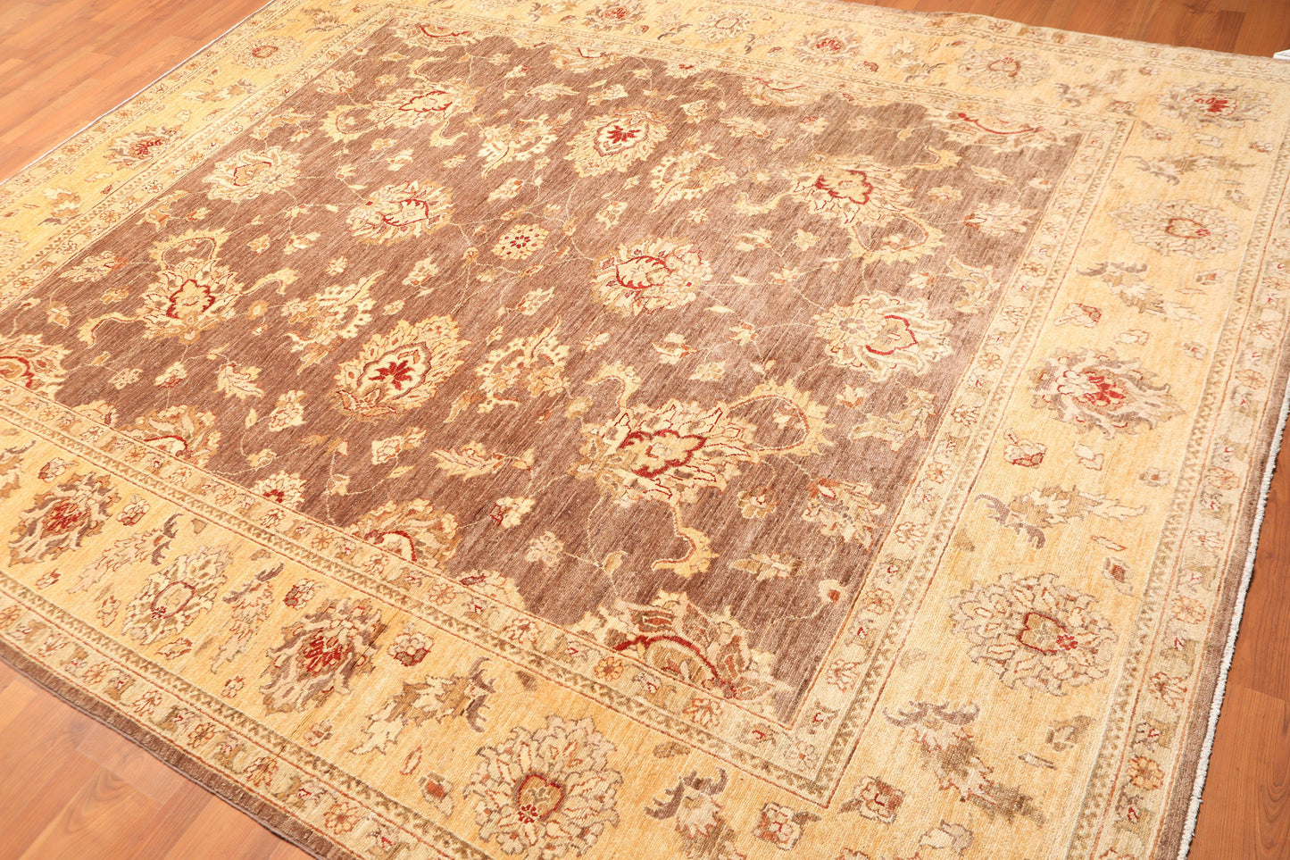 8'1" x 9’11" Hand Knotted Peshawar Stone wash 100% Wool Oriental Area Rug Brown-2