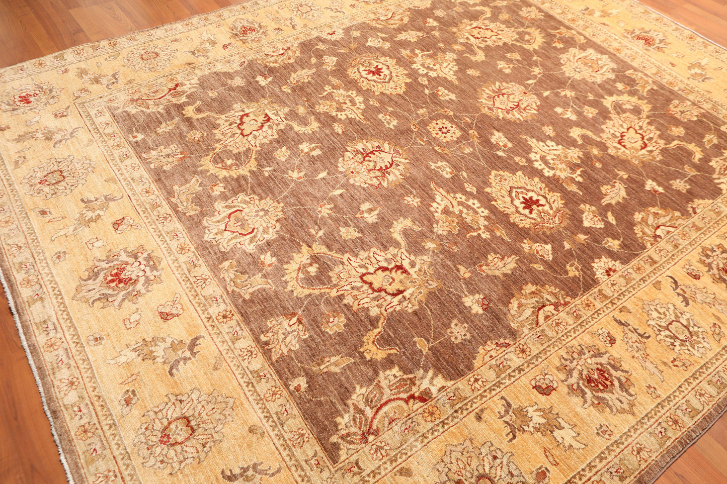 8'1" x 9’11" Hand Knotted Peshawar Stone wash 100% Wool Oriental Area Rug Brown-3