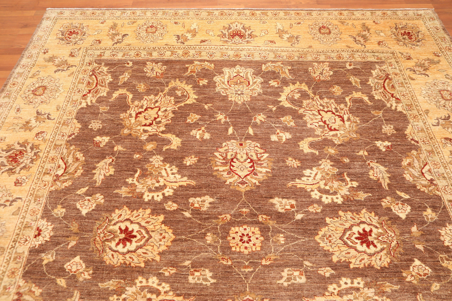 8'1" x 9’11" Hand Knotted Peshawar Stone wash 100% Wool Oriental Area Rug Brown-4
