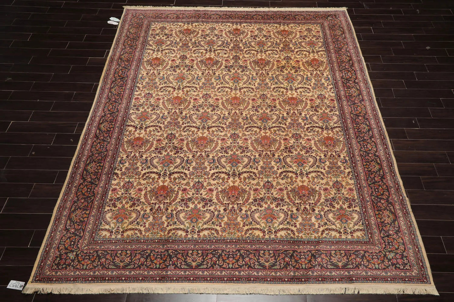 9x12 Warm Beige, Charcoal Hand Knotted 100% Wool Kerman Vintage Traditional Oriental Area Rug-2