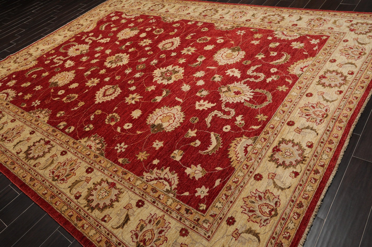 9'3" x 11'11 Hand Knotted 100% Wool Peshawar Vegetable Dye Area Rug Rusty Red-2