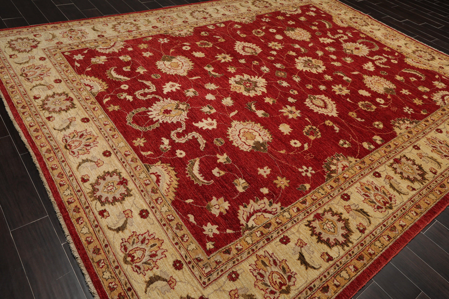 9'3" x 11'11 Hand Knotted 100% Wool Peshawar Vegetable Dye Area Rug Rusty Red-3