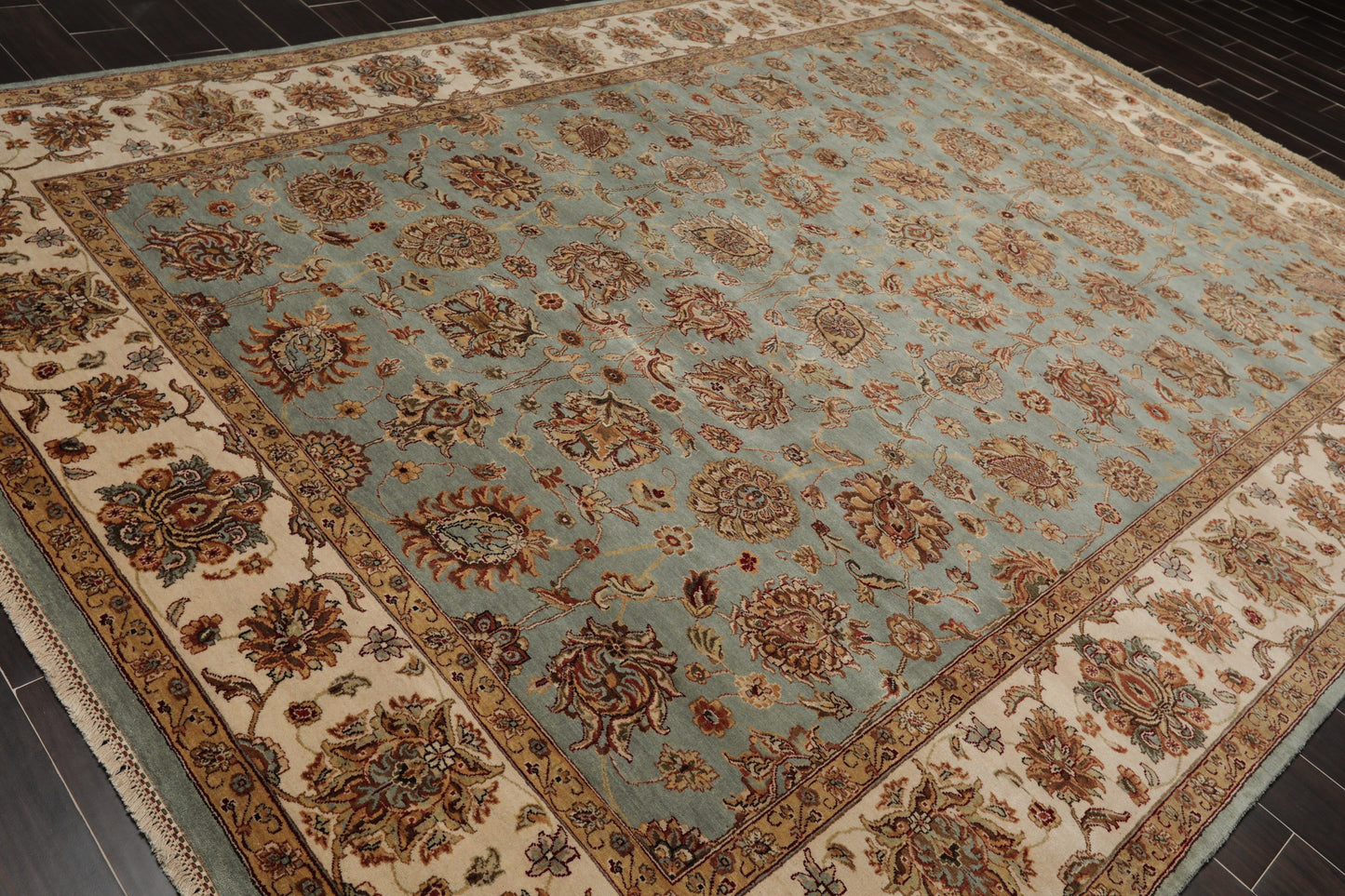 8'6" x 11'6" Hand Knotted 100% Wool Agra 200 KPSI Oriental Area Rug Aqua-3