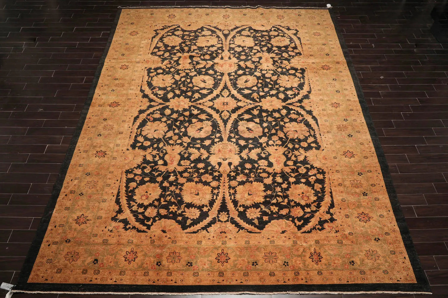 11'8''x16'10'' Charcoal, Gold Palace Hand Knotted 100% Wool Chobi Peshawar Traditional Oriental Area Rug-2