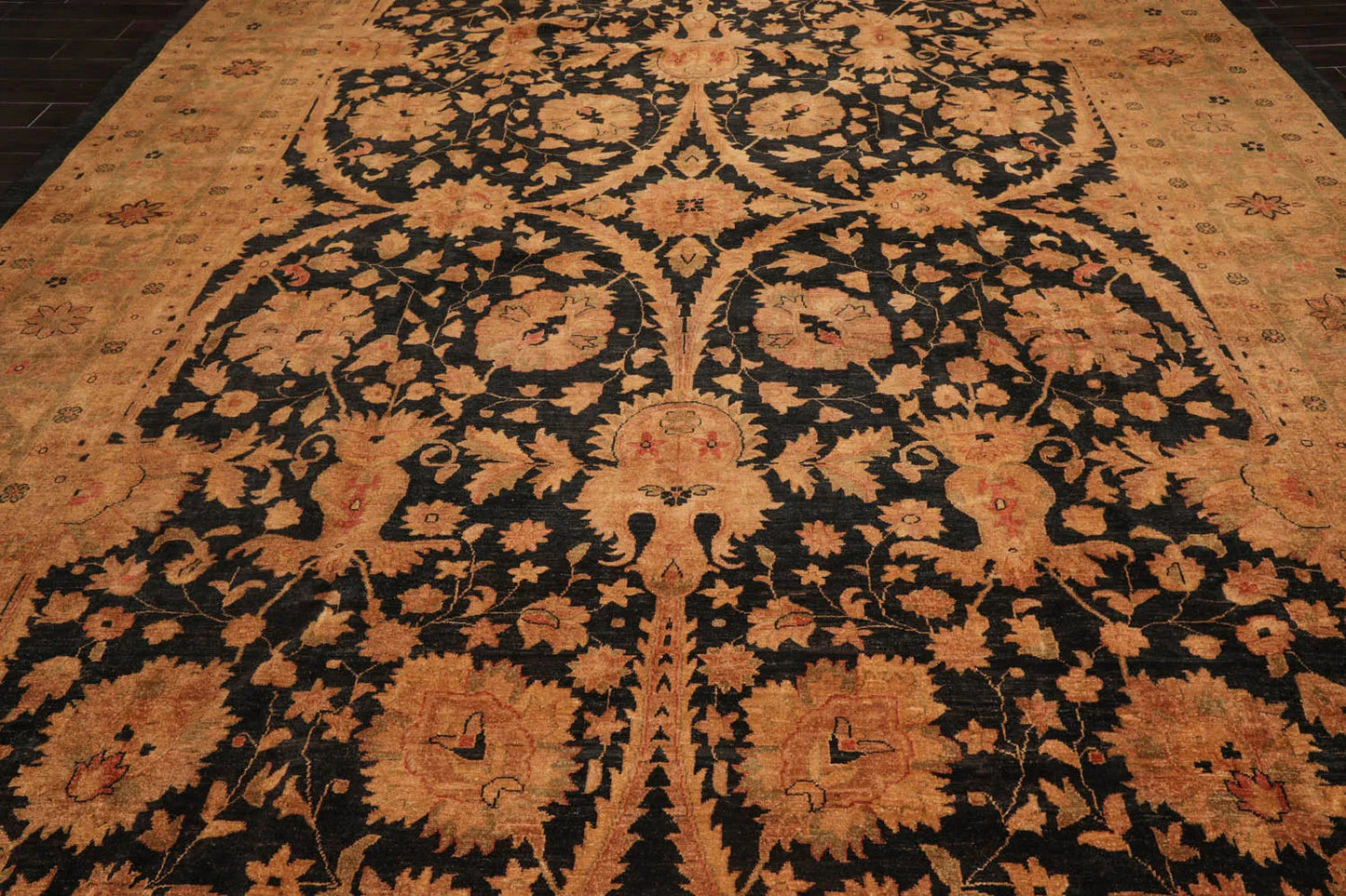 11'8''x16'10'' Charcoal, Gold Palace Hand Knotted 100% Wool Chobi Peshawar Traditional Oriental Area Rug-4
