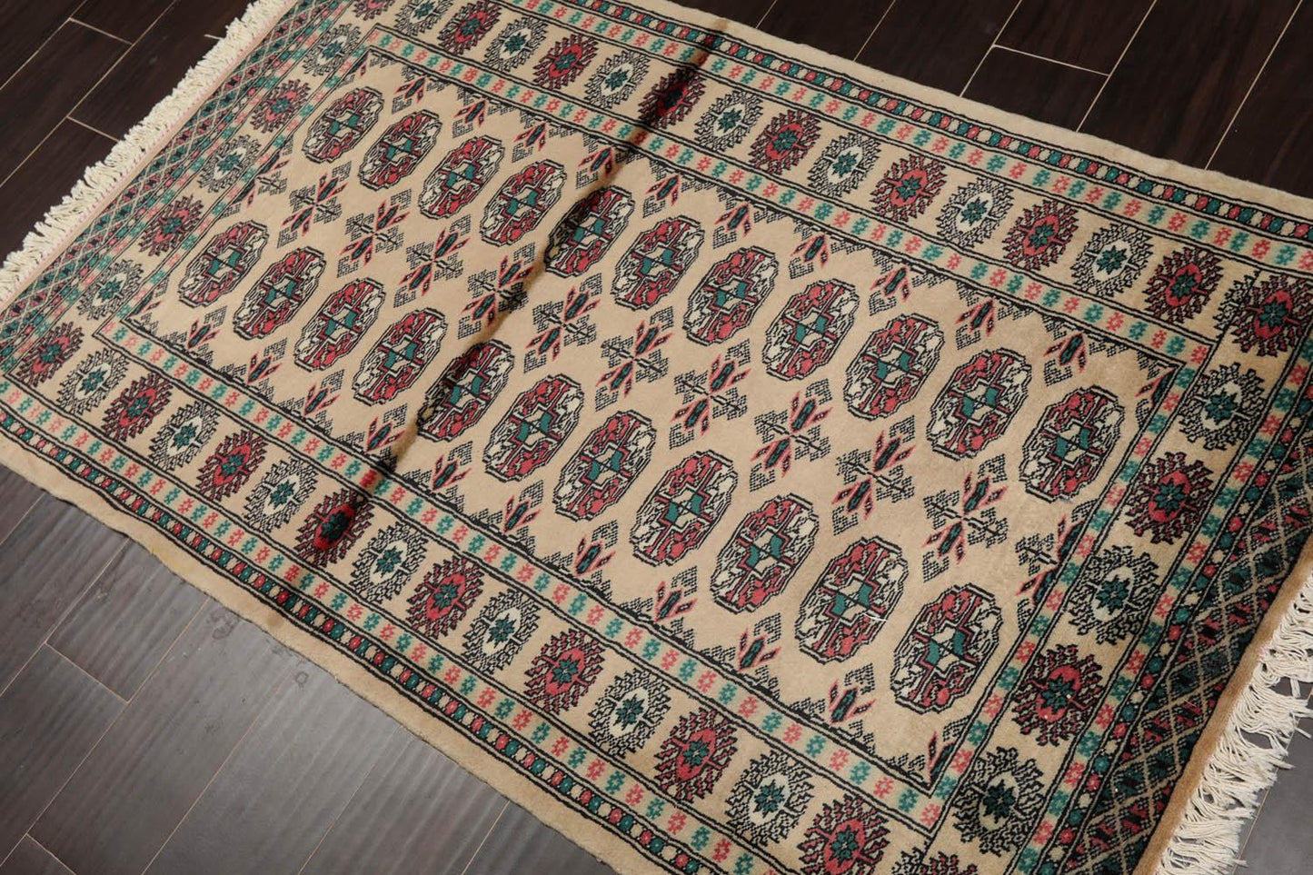 3'2" x 4'11” Hand Knotted Wool Bokhara with Silky Sheen Oriental Area Rug Beige-2