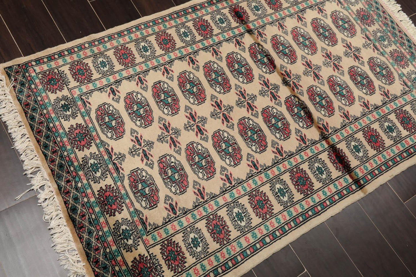 3'2" x 4'11” Hand Knotted Wool Bokhara with Silky Sheen Oriental Area Rug Beige-3