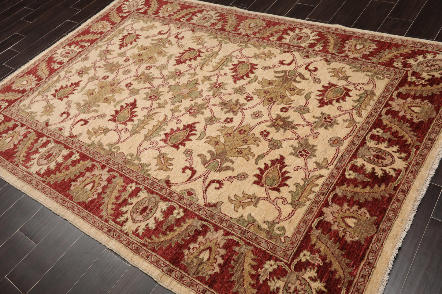 5'9" x 8'4" Hand Knotted Peshawar 100% Wool Arts and Craft Area Rug Beige-2