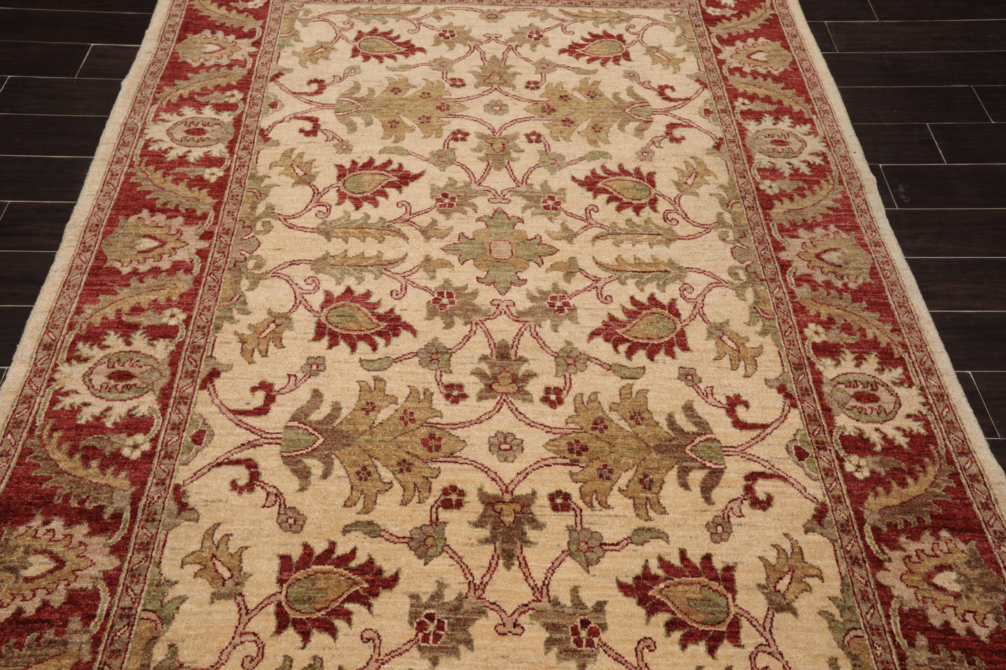 5'9" x 8'4" Hand Knotted Peshawar 100% Wool Arts and Craft Area Rug Beige-4