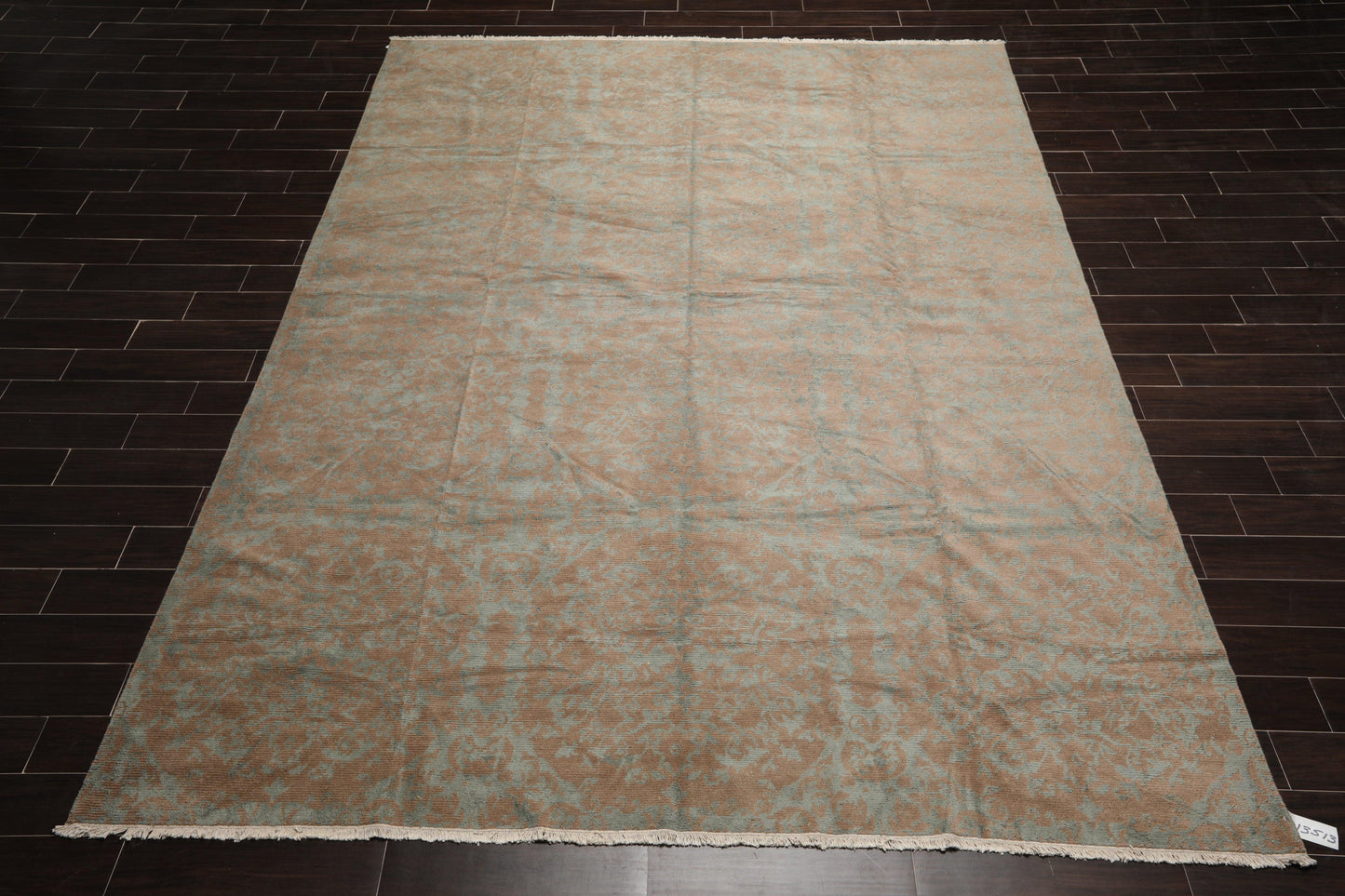 9'3" x 12' Hand Knotted Wool & Silk Transitional Turkish Oriental Area Rug Teal-1