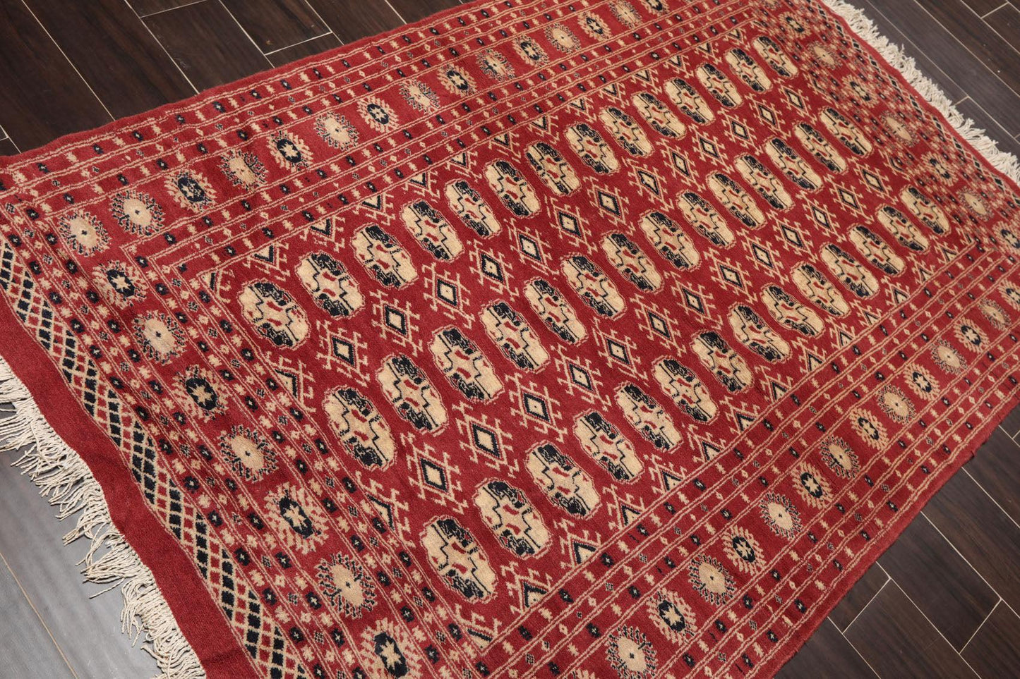 4'2"x6'4" Hand Knotted Wool Bokhaara Traditional 250 KPSI Oriental Area Rug Rust-3
