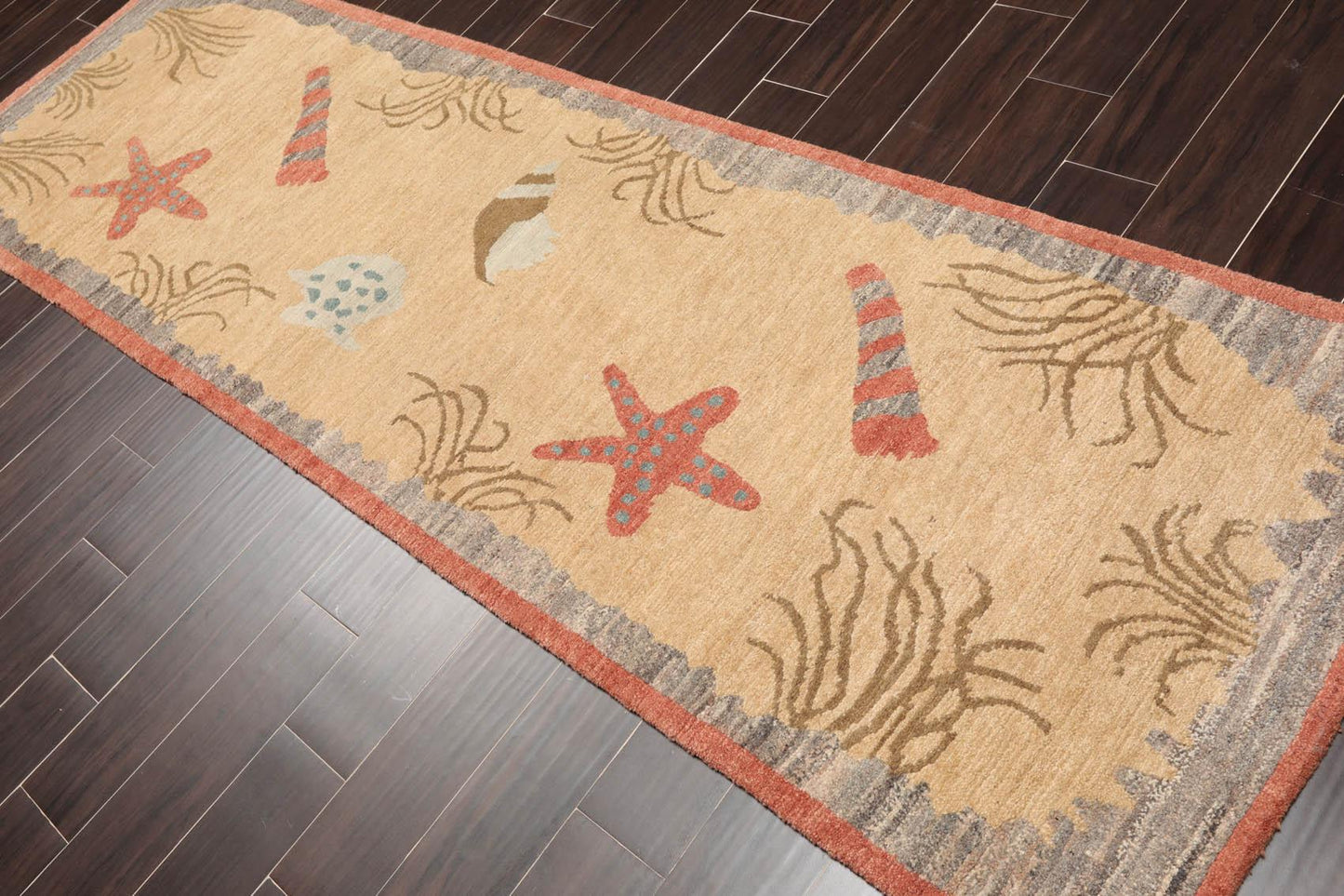 3'1" x 8'11" Runner Hand Knotted Tibetan Wool Designer Plus Pile Area Rug Beige-2
