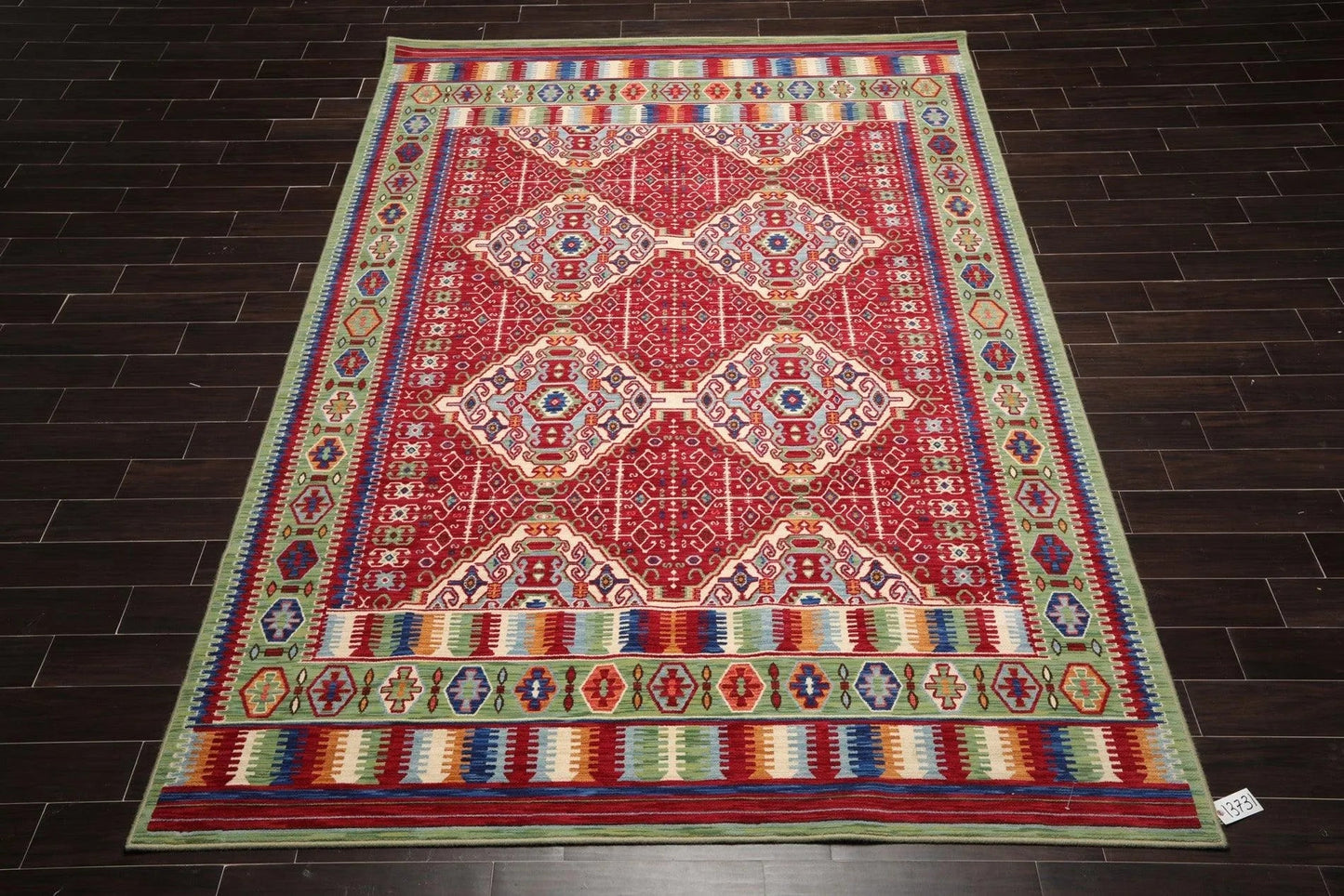 8' x 11' Geometric Traditional Wool Area Rug Red Made in USA-1