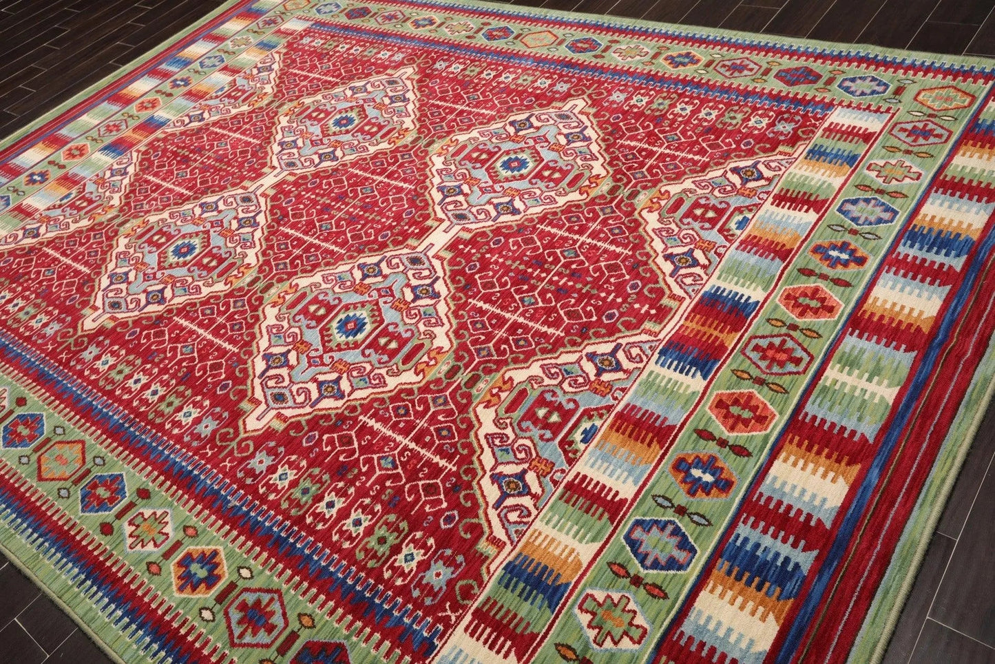 8' x 11' Geometric Traditional Wool Area Rug Red Made in USA-2