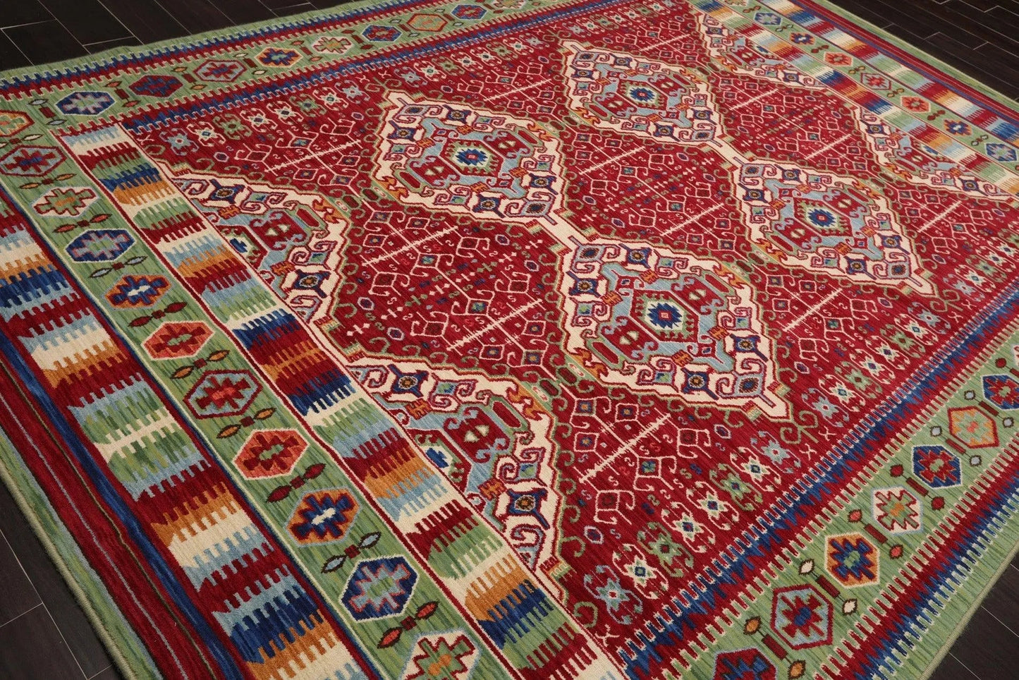 8' x 11' Geometric Traditional Wool Area Rug Red Made in USA-3