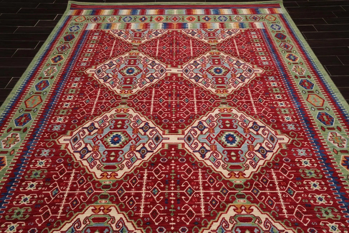 8' x 11' Geometric Traditional Wool Area Rug Red Made in USA-4