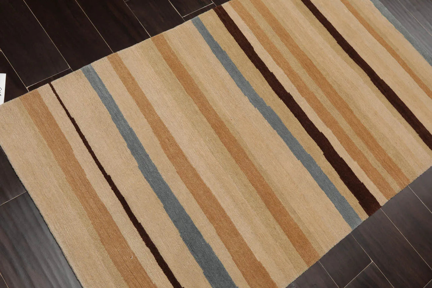 3x5 Hand-Knotted Contemporary Striped Tibetan Wool Area Rug Beige-4