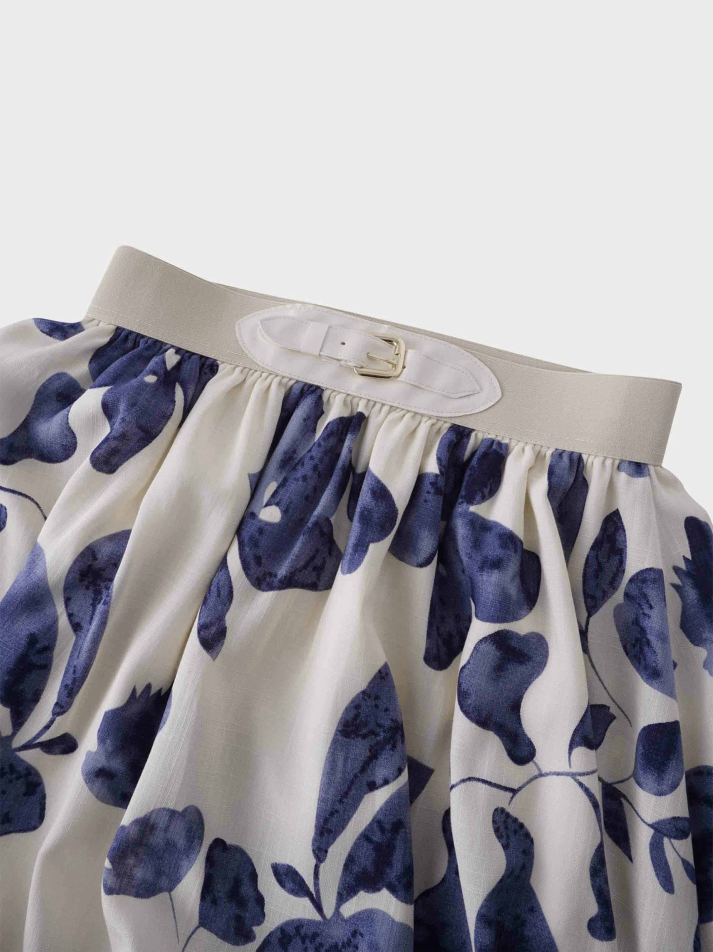Leather Buckle Skirt-Blue Floral-4