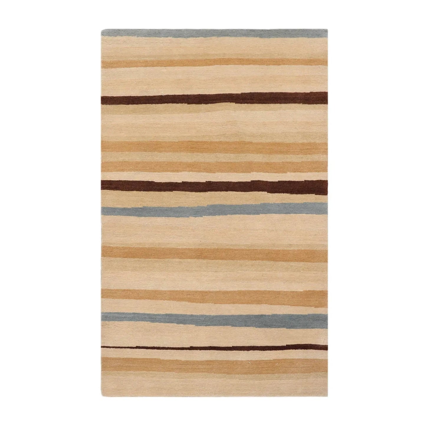 3x5 Hand-Knotted Contemporary Striped Tibetan Wool Area Rug Beige-1