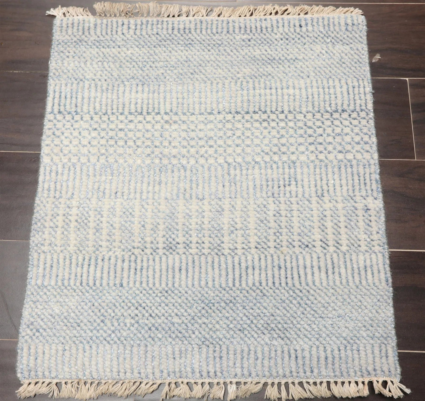 2'x2' Ivory Hand Knotted Tibetan Modern Wool and Bamboo Silk Oriental Area Rug-1