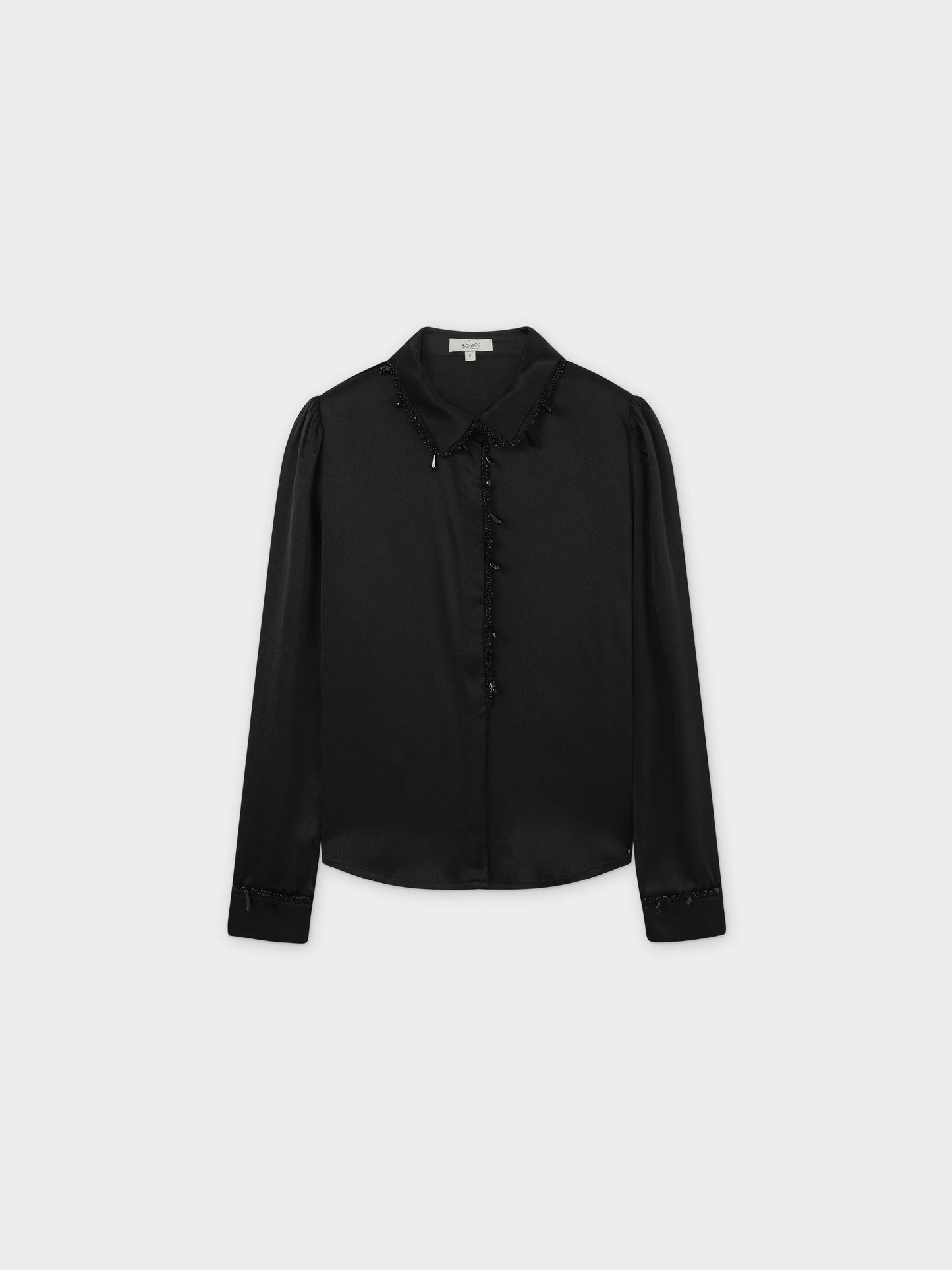 Beaded Trim Blouse-Black-1