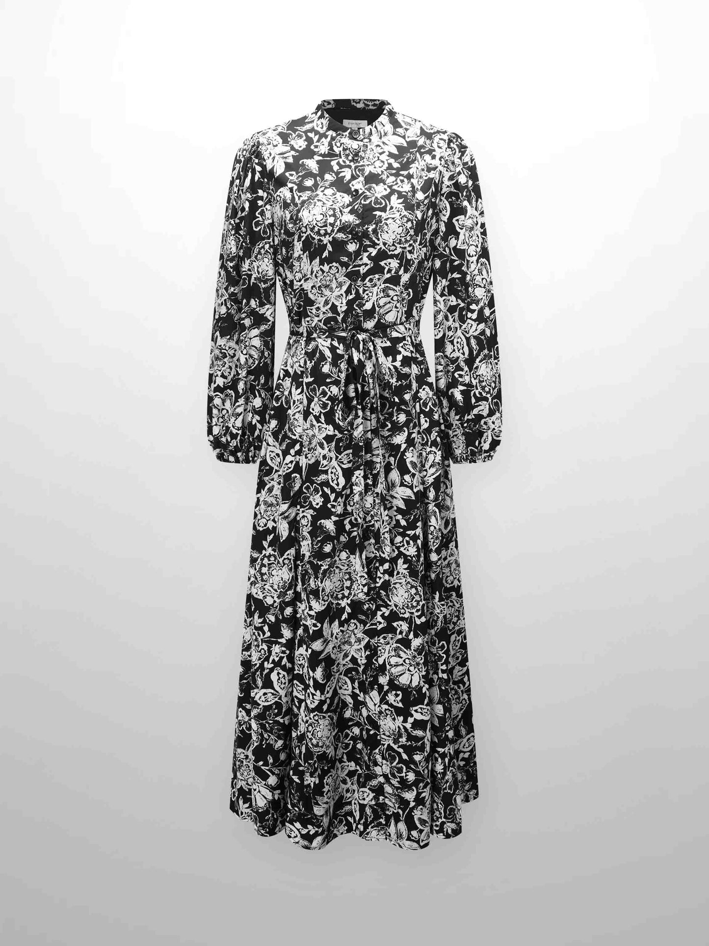Princess Style Shirtdress-Black/White Floral-0