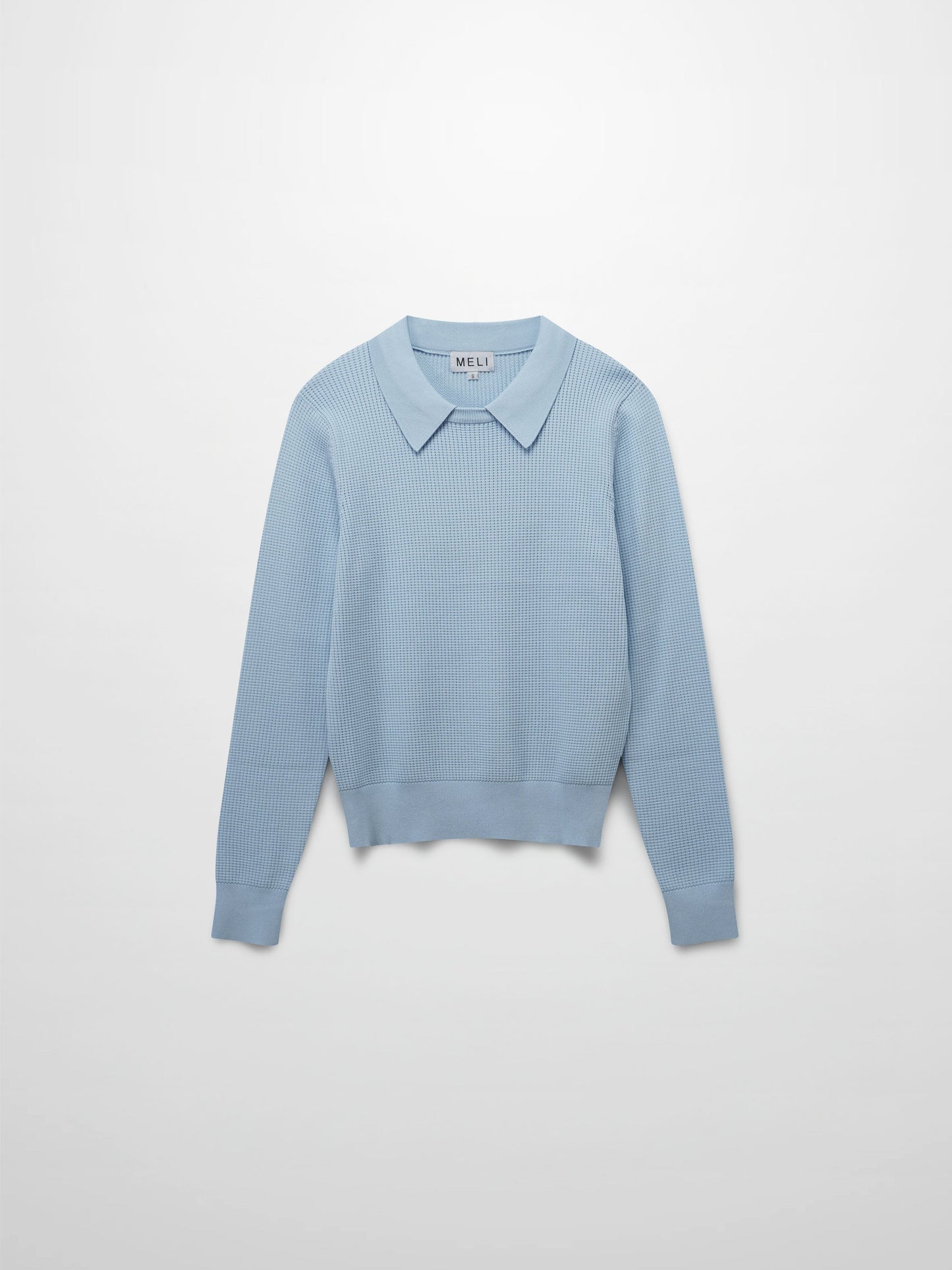 Waffle Collared Sweater-Light Blue-0
