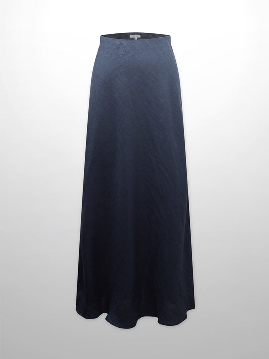 Linen Slip Skirt-Navy-0