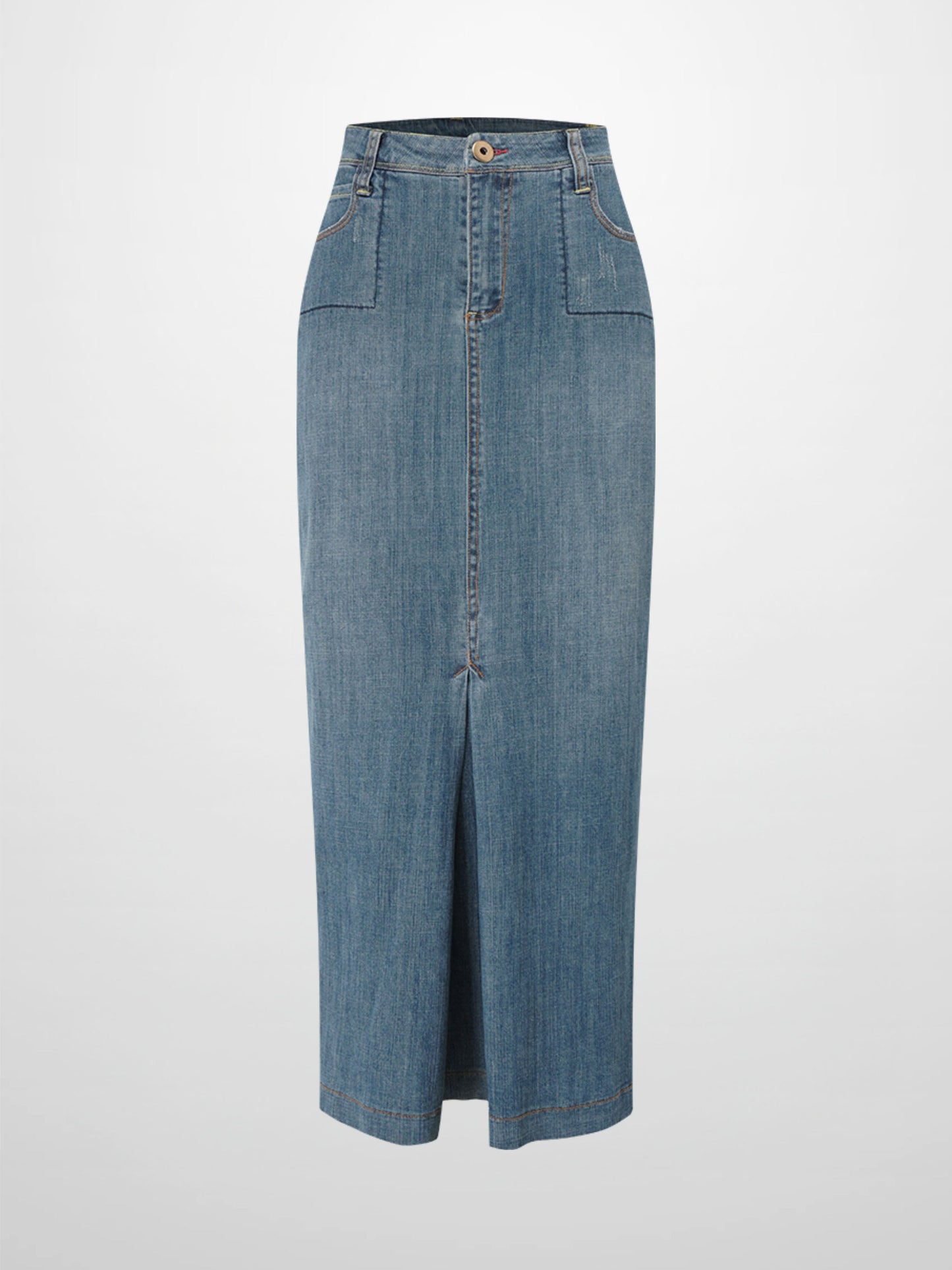 Front Kick Pleat Denim Skirt-Blue-1